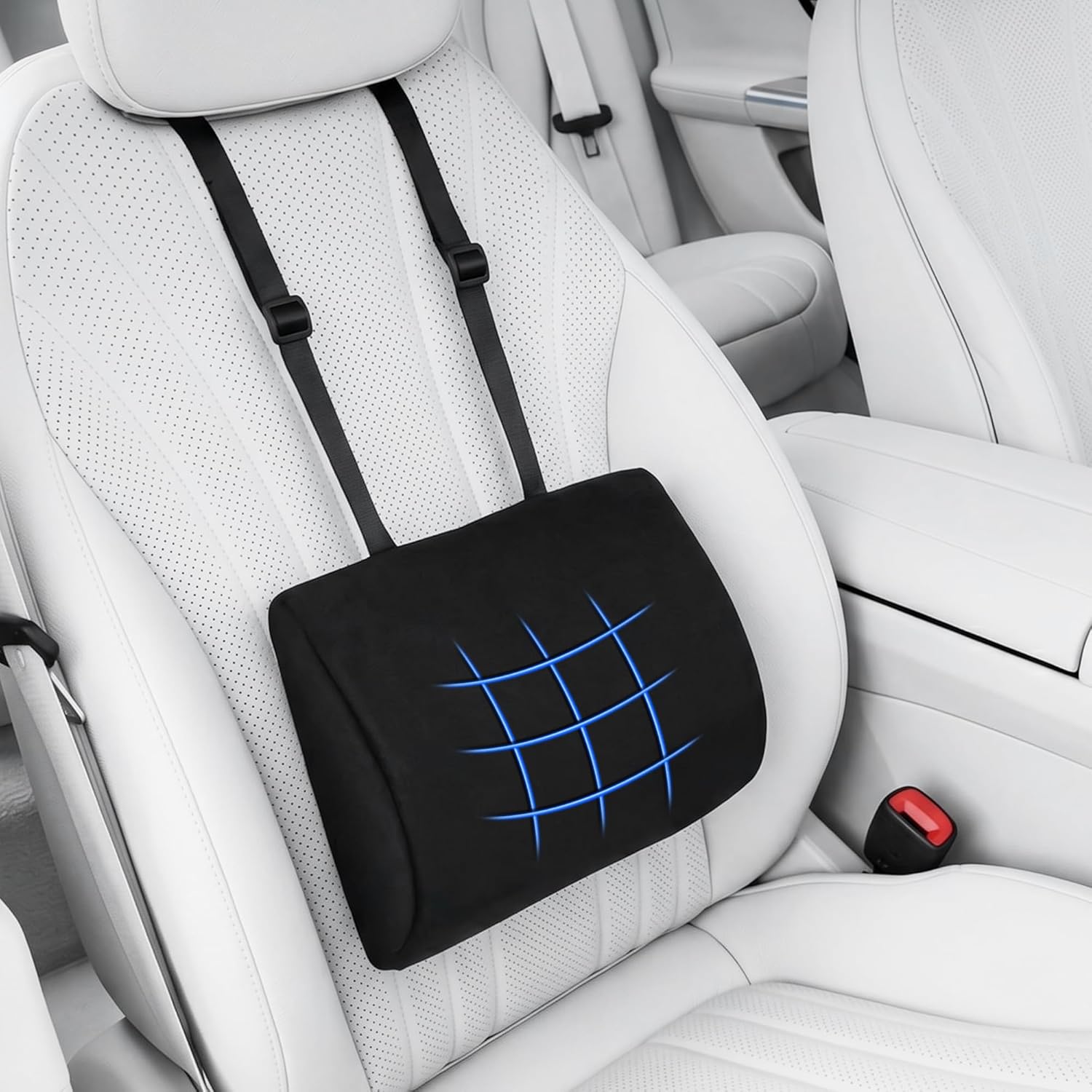 Rückenstützkissen Autositz für Fahrer, ergonomisches Lendenkissen mit verstellbaren Trägern, Autositz-Rückenlehne gegen Rückenschmerzen, abnehmbarer Bezug für Auto, Bürostuhl, Gaming-Stuhl