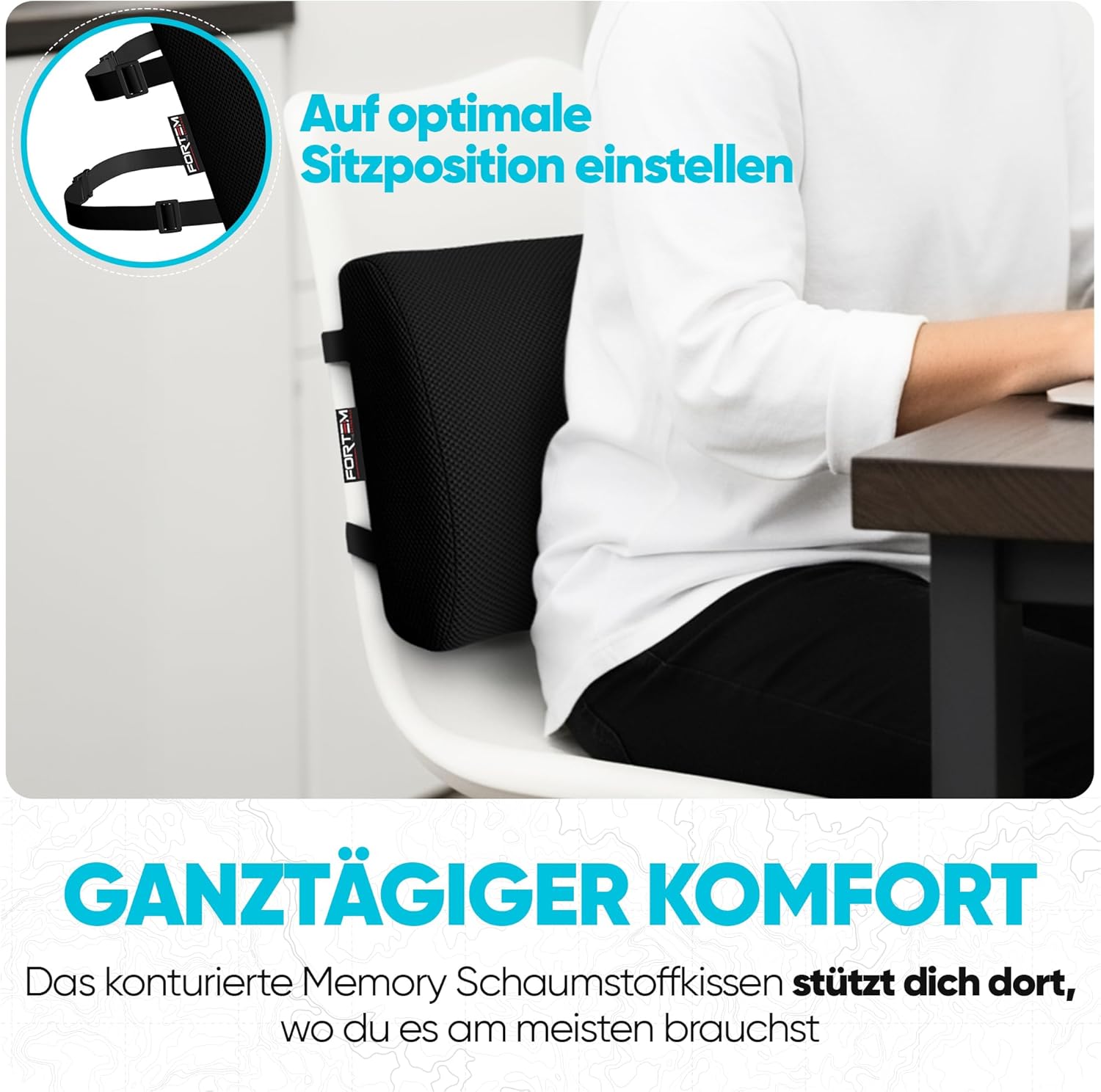 FORTEM Lendenwirbelstützkissen aus orthopädischem Memory-Schaum – bietet Unterstützung für den unteren Rücken – Kissen verbessert die Körperhaltung – waschbarer Bezug. – Bild 3