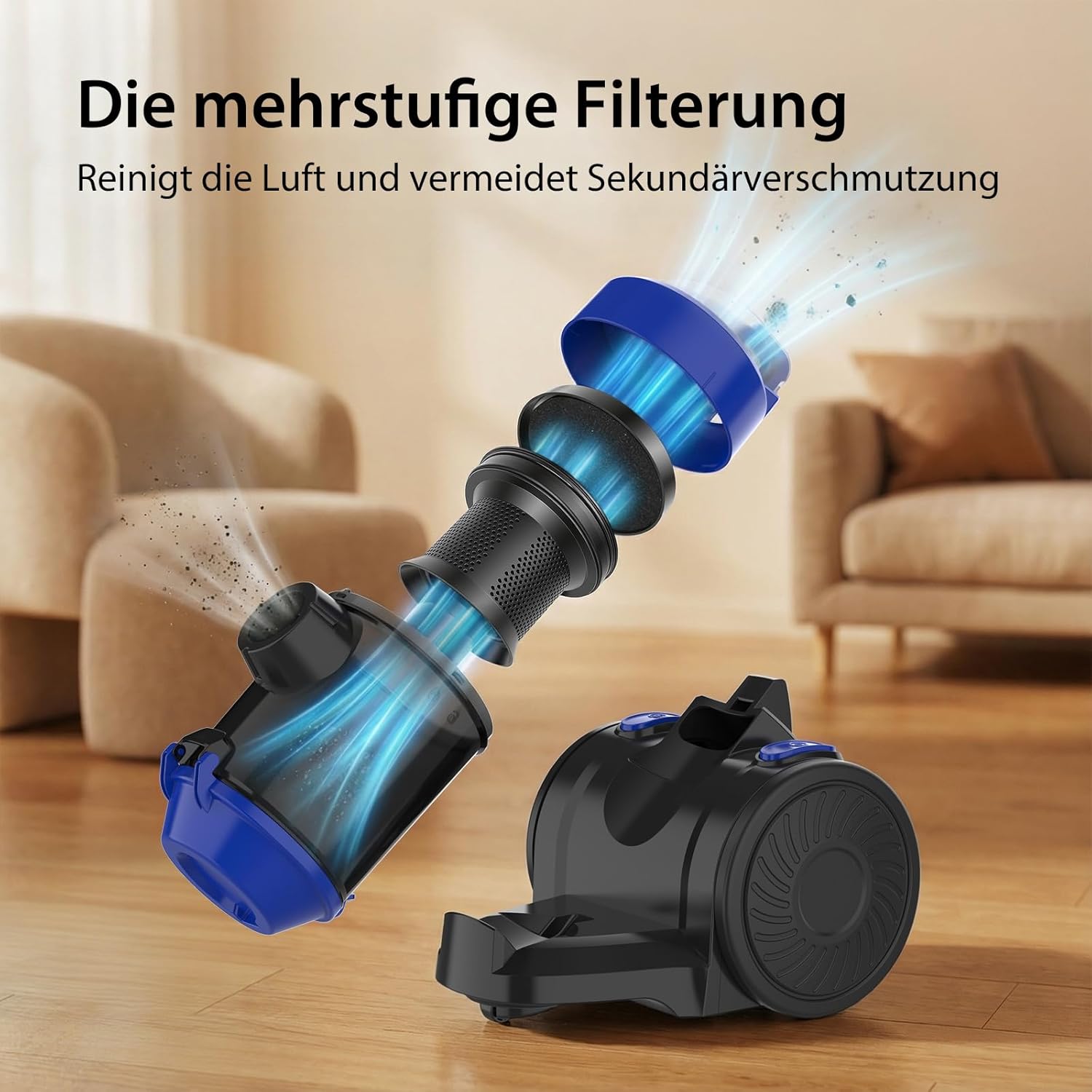 Zyklon-Staubsauger, beutellos, 1000 Watt, Staubsaugerzylinder, leistungsstarker Bodenstaubsauger mit HEPA-Filter, Bodendüse für Hartböden und Teppich, 1,5 Liter Staubbehälterkapazität, 10 m Arbeitsradius – Bild 7
