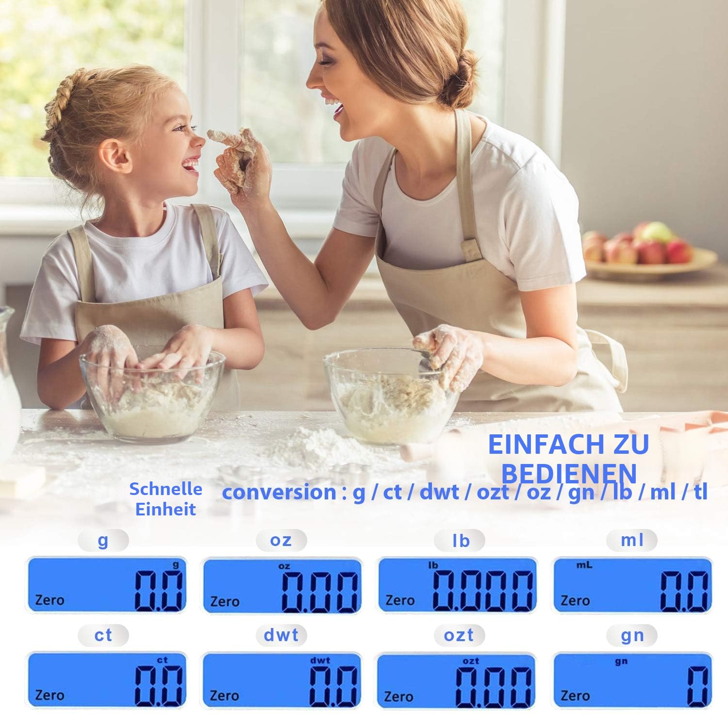 Digitale Waage, Küchenwaage, USB wiederaufladbar, 3 kg/0,1 g, Mini-Lebensmittelwaage, elektrische Kochwaage, wasserdichte Digitalwaage, LCD-Display, Edelstahl, für Zutaten, Schmuck, Kaffee – Bild 7