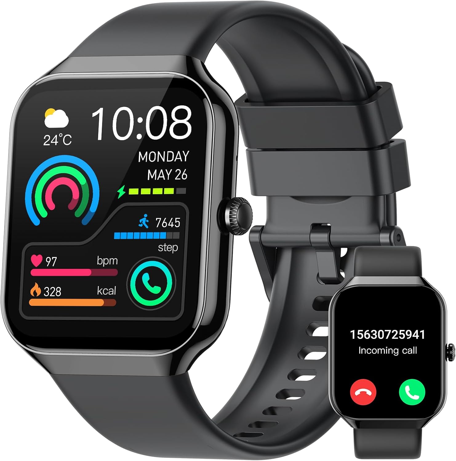 Smartwatch Herren Damen 1,96 Zoll Fitnessuhr Herzfrequenz Schlafmonitor Schrittzähleruhr Smart Watch Bluetooth Anrufe 113+ Sportmodi Sportuhr IP68 Wasserdicht Fitness Tracker für iOS Android Schwarz