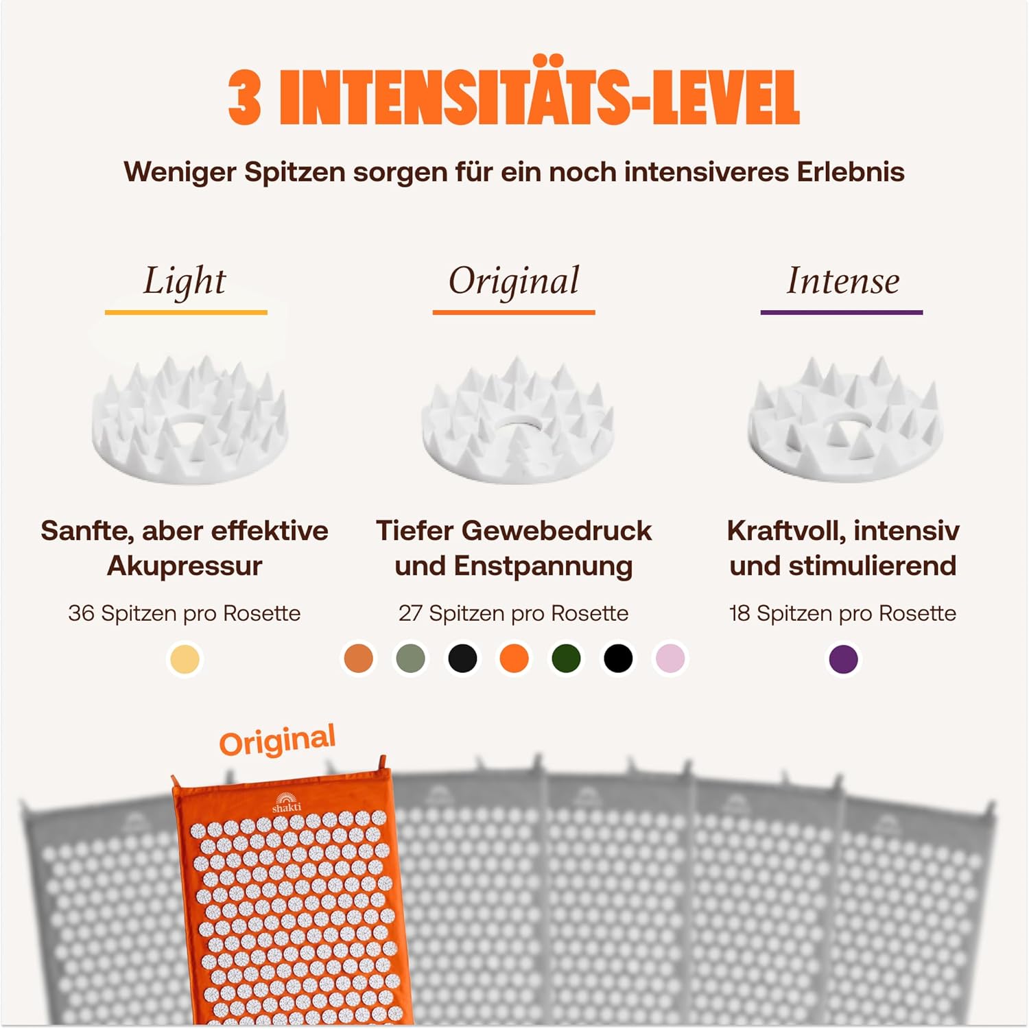 ShaktiMat (Das Original seit 2007) Akupressurmatte und Akupressurkissen zur Entspannung für Rücken, Nacken, Füße, ethisch handgefertigt, GOTS-zertifizierte Bio-Baumwolle, Orange – Bild 4