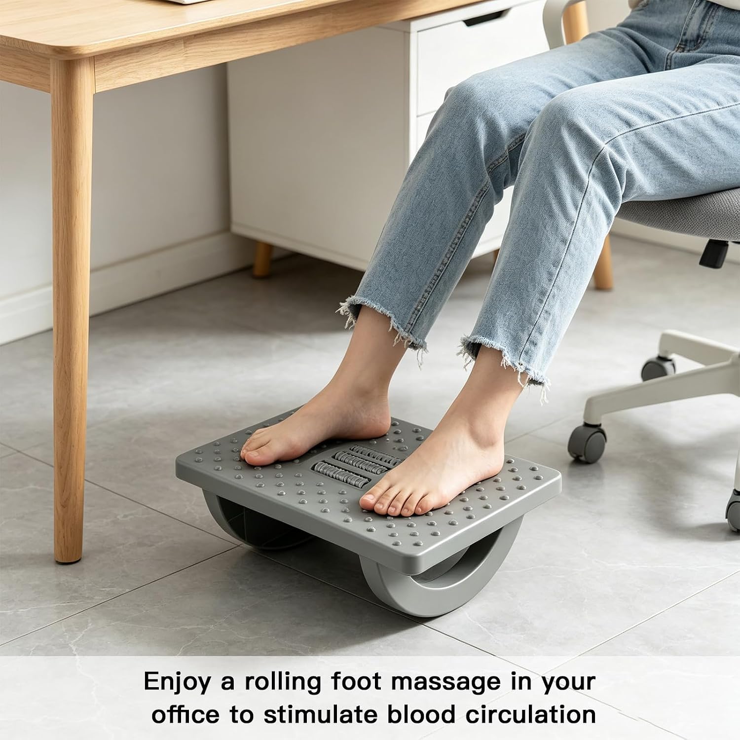 Fußstützen-Schreibtisch, ergonomischer Fußstützen-Schreibtisch, Fußstützen-Schreibtisch mit Massagefläche, für Zuhause, Büro und Reisen, entlastet die Beine (grau) – Bild 5