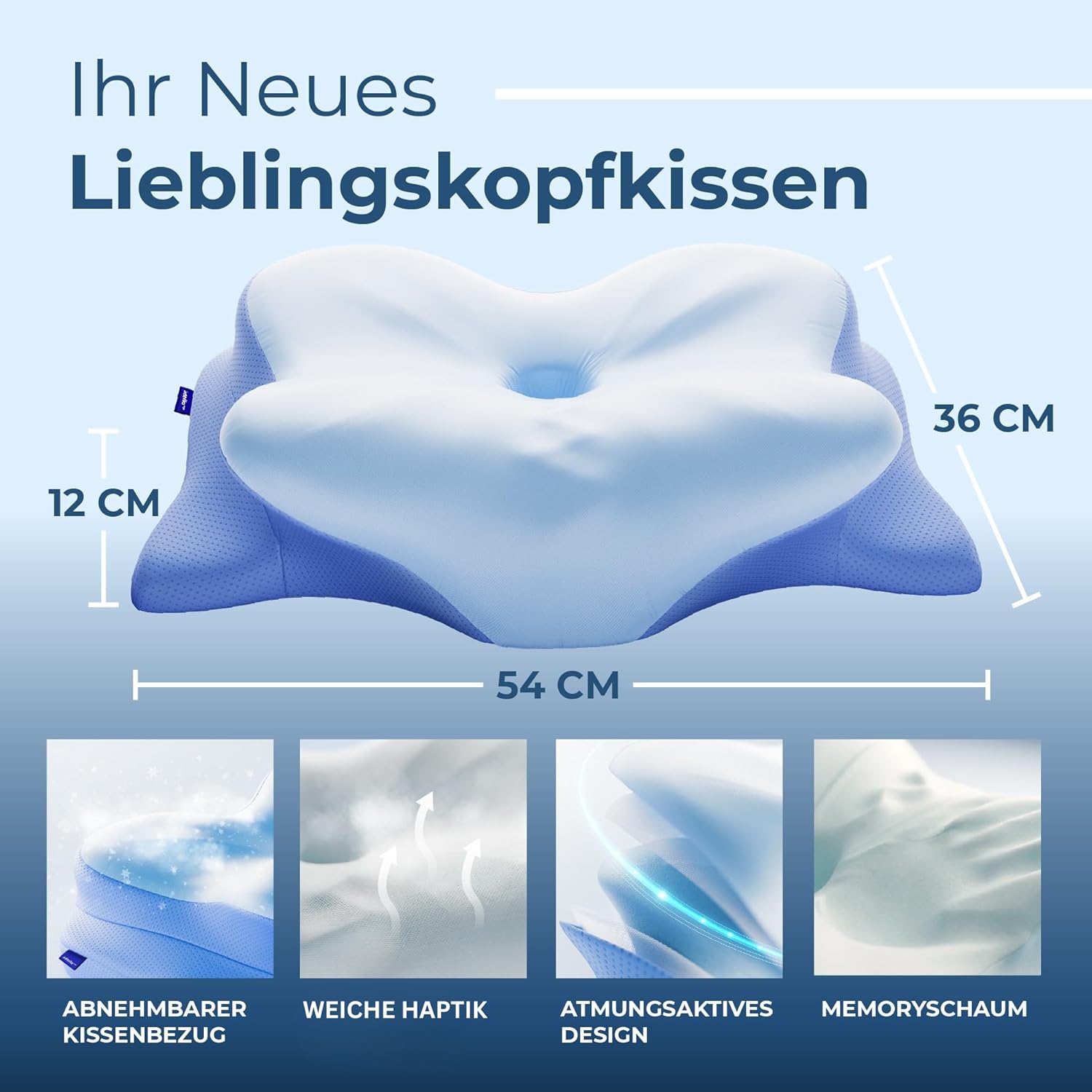 Derila Ergo-Kissen, Memory-Schaum-Nackenkissen, Seitenschläferkissen & Schmetterlingskissen für Seiten-, Rücken- und Bauchschläfer (1 Stück) – Bild 2