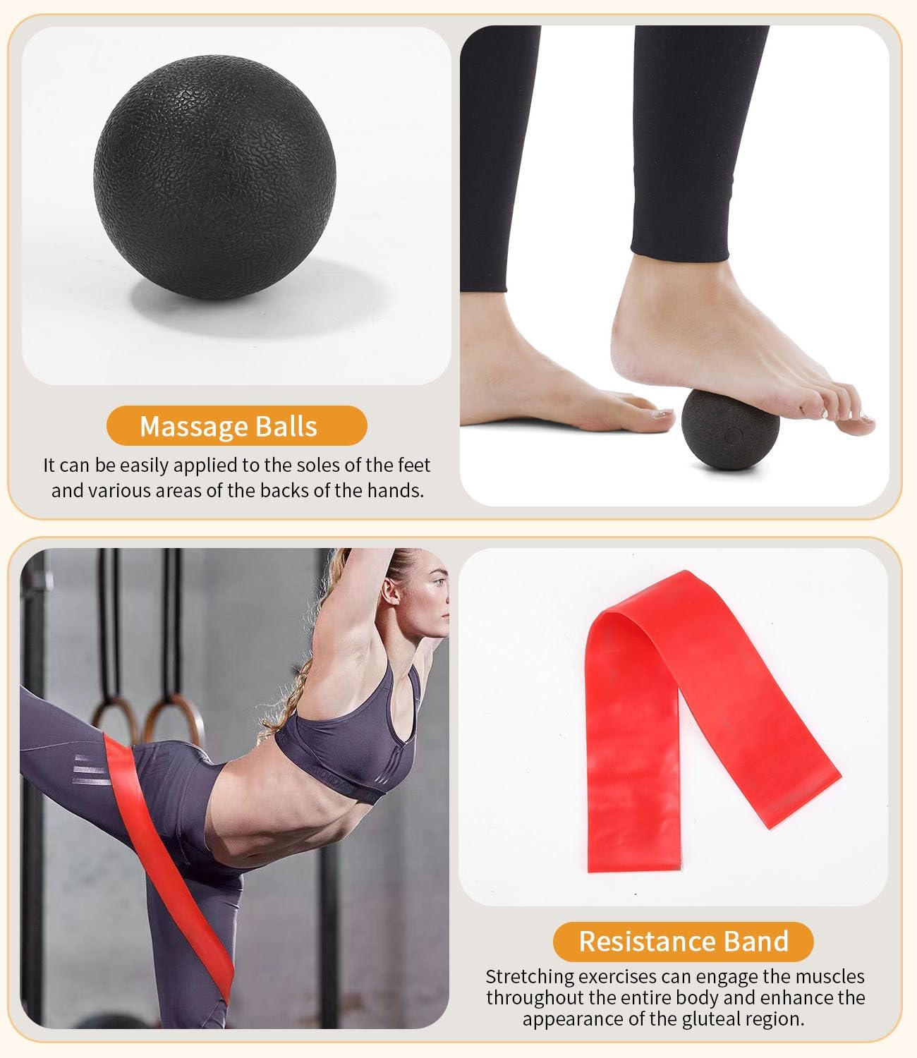 5-in-1-Massageset, hochdichte Faszienrolle Wirbelsäule, Massagerolle, Massageball, Spanner, Widerstandsband für Tiefenmuskelmassage, Fitnessübungen für den ganzen Körper, Pilates-Set – Bild 6