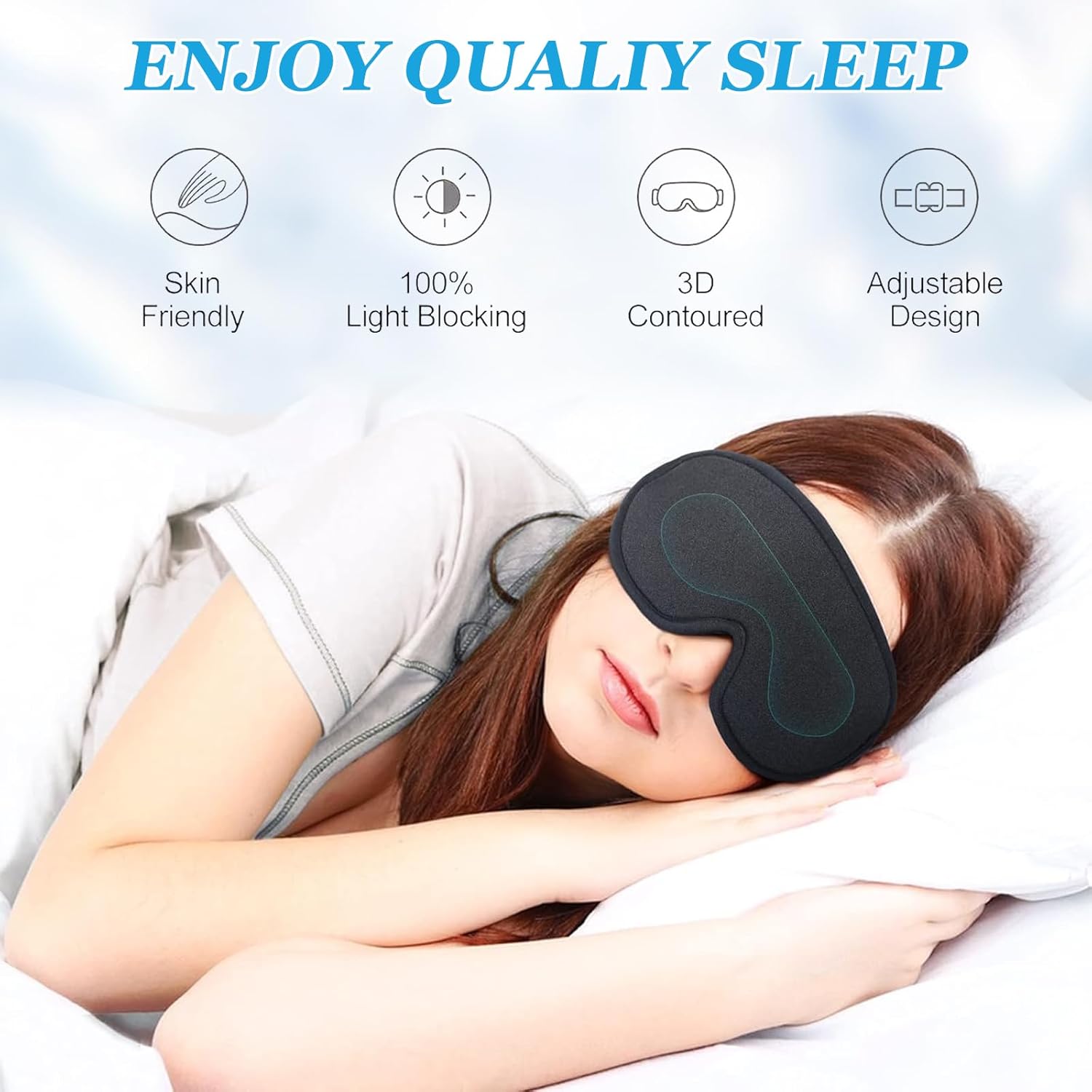 3D-Schlafmaske für Damen und Herren, 100 % lichtblockierend und atmungsaktiv, Schlafmaske mit verstellbarem Gummiband, für Schlaf, Nickerchen, Meditation, Reisen – Bild 5