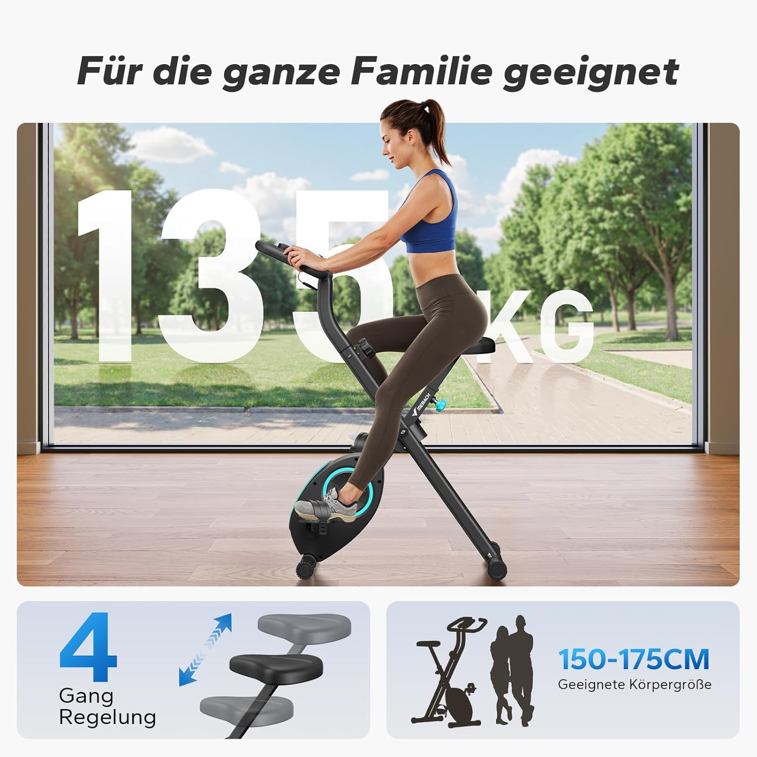 MERACH Klappbarer Heimtrainer mit LCD-Monitor, magnetischer Ergometer-Heimtrainer mit bequemem Sitzkissen, Fitnessräder für zu Hause, platzsparend, 136 kg – Bild 7
