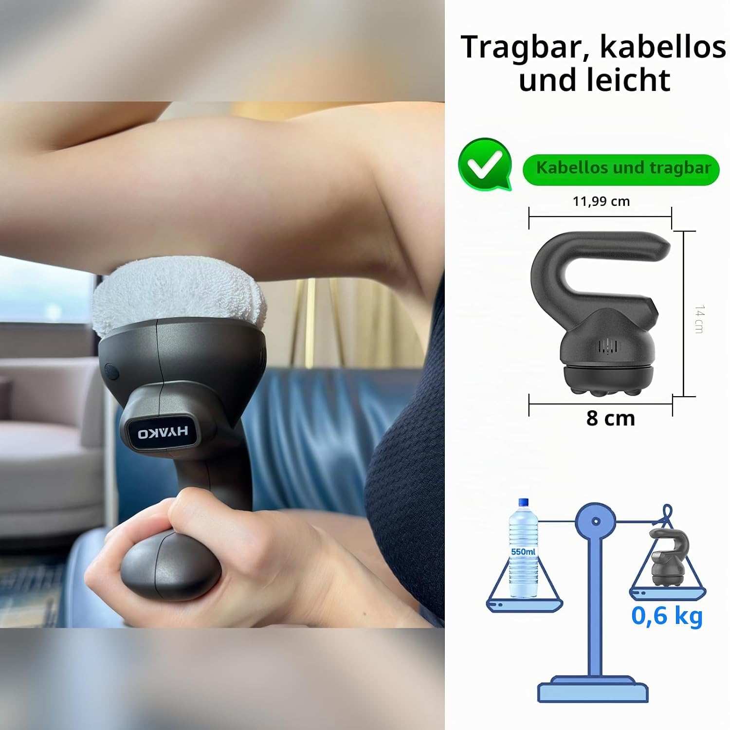 HYAKO F2 Rotations-Vibrationsmassagegerät – Handmassagegerät mit Massagepistolen-Technologie – Tiefengewebe-Massagegerät für Nacken, Schulter, Taille, Bauch, Gesäß, Beine, Arbeit und Alltagsgeschenke – Bild 6