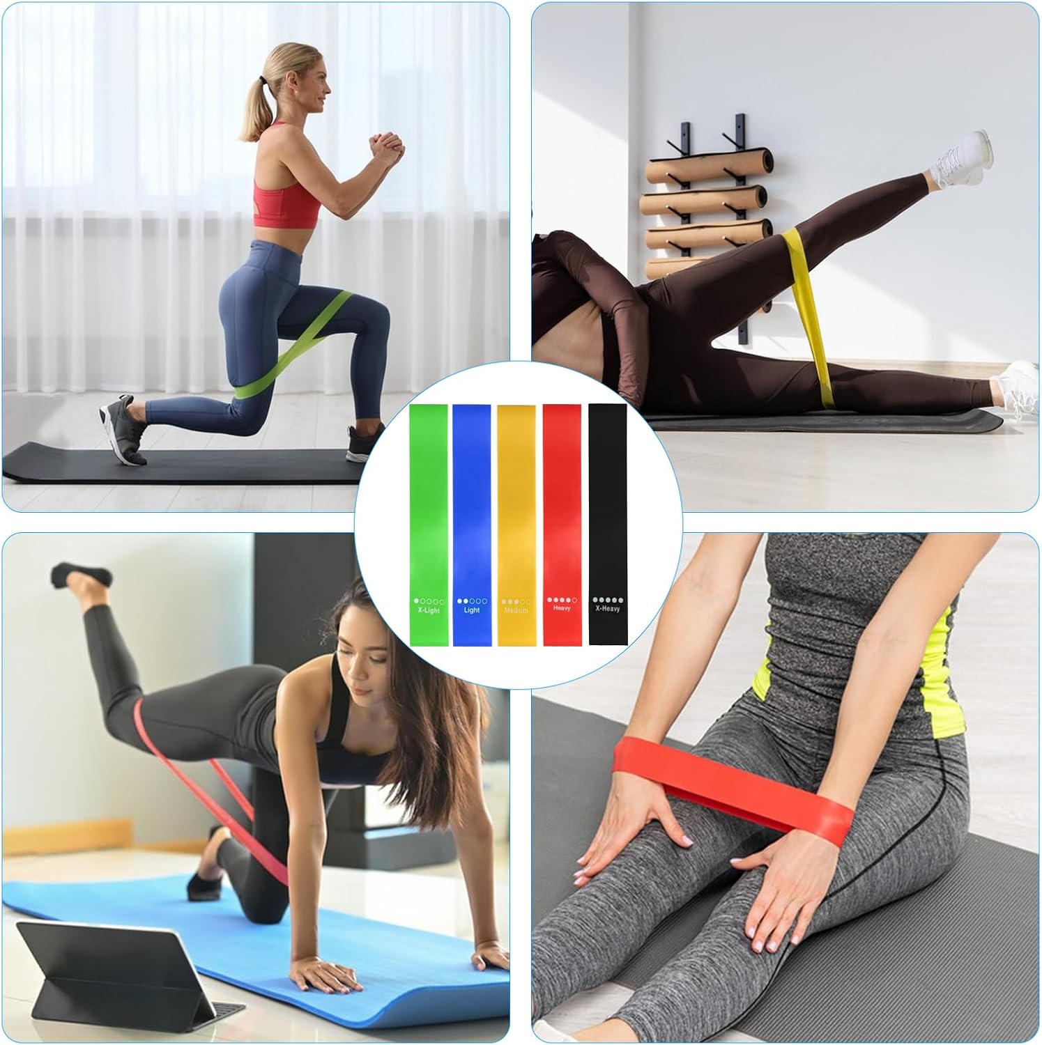 5 Stück Widerstandsbänder, Widerstandsbänder, Fitnessbänder, Widerstandsbänder mit 5 verschiedenen Widerstandsstufen, zum Dehnen von Yoga, mit Tragetasche und Anleitung (evtl. nicht in deutscher Sprache) – Bild 7