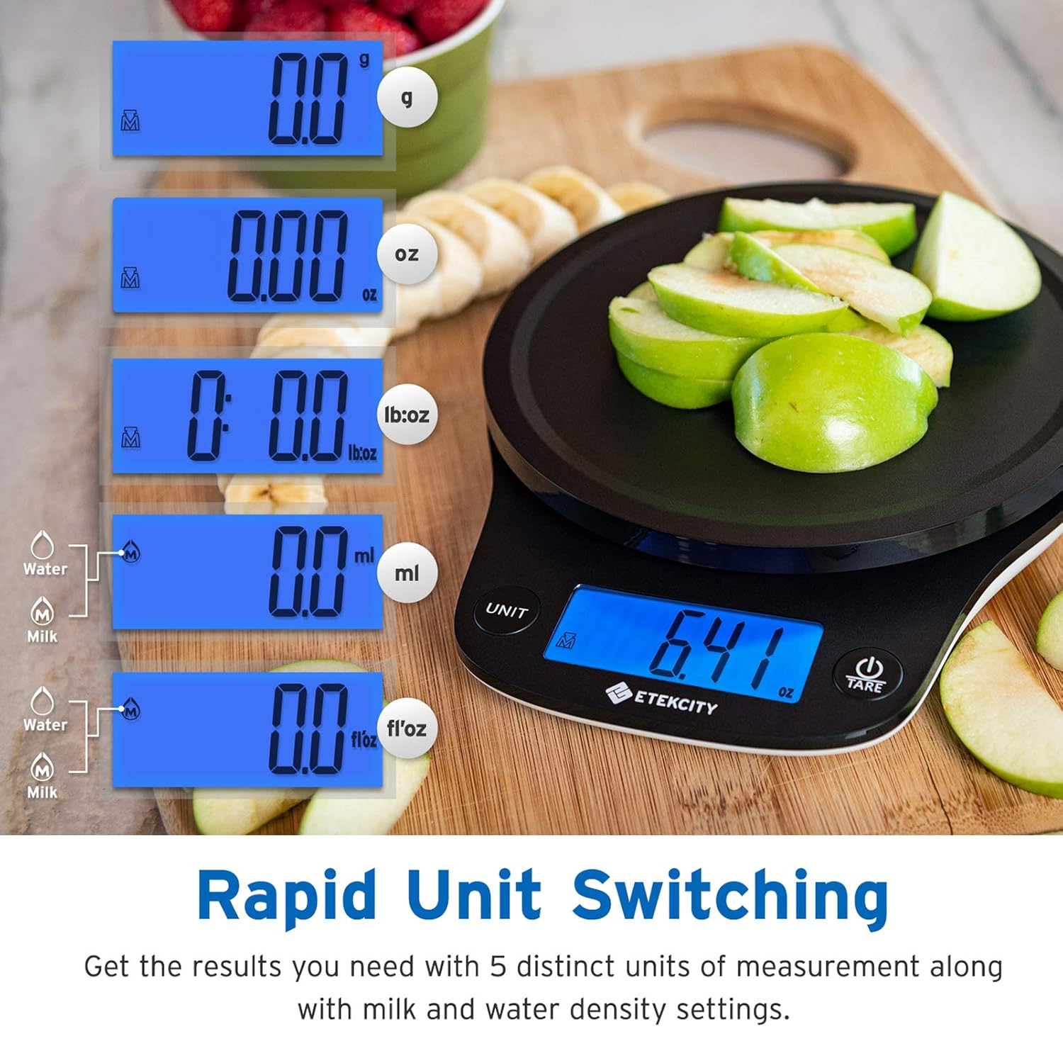 Etekcity Küchenwaage, digital, 0,1 g genau, 5 kg Waage, großes LCD-Display, Präzisionswaage mit Tara-Funktion, Küchenwaage für Lebensmittel, Schmuck, 5 kg, 0,1 g, Tiefschwarz – Bild 2