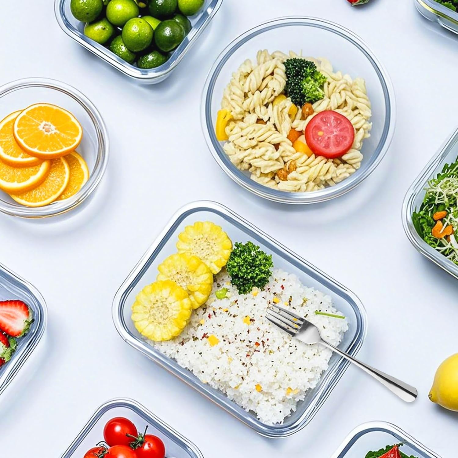 VERONES 12er-Pack Glas-Crisper-Seet, luftdichte Lunchboxen aus Glas, stapelbar mit Deckel, gefrier- und spülmaschinenfest, grau – Bild 6