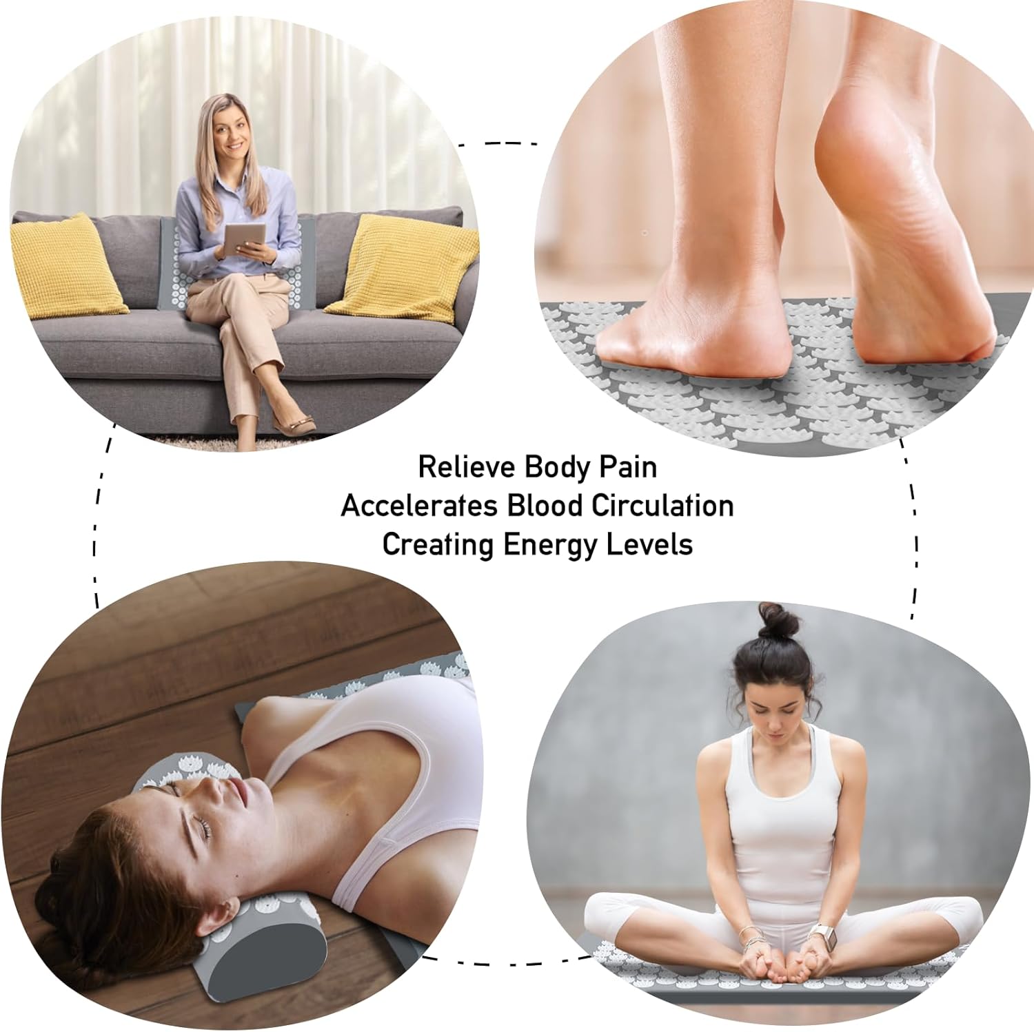 Akupressurmatte, Akupunkturmatte, Akupressurmatte mit Kissen, Akupressurmatte, Massagematte, Akupressurmatte, Nadelkissen, Matte mit Spikes, Akupressurmattenrücken, Akupressurset grau – Bild 3