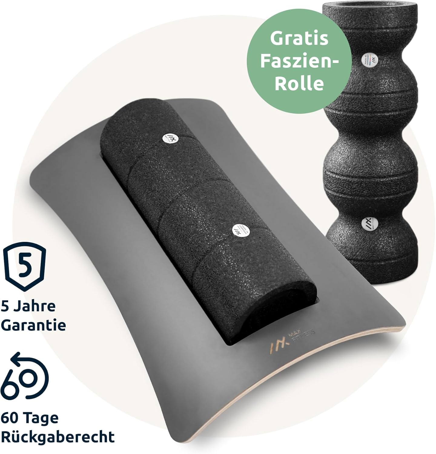 Max Fitness – Faszienrollen-Set mit Wandhalterung Advanced – inklusive LeanBoard & PickUp – 2 Schaumstoffrollen gegen Schmerzen (Rollenhalter Anthrazit/Wandhalterung Anthrazit, Faszien-Set Advanced) – Bild 3