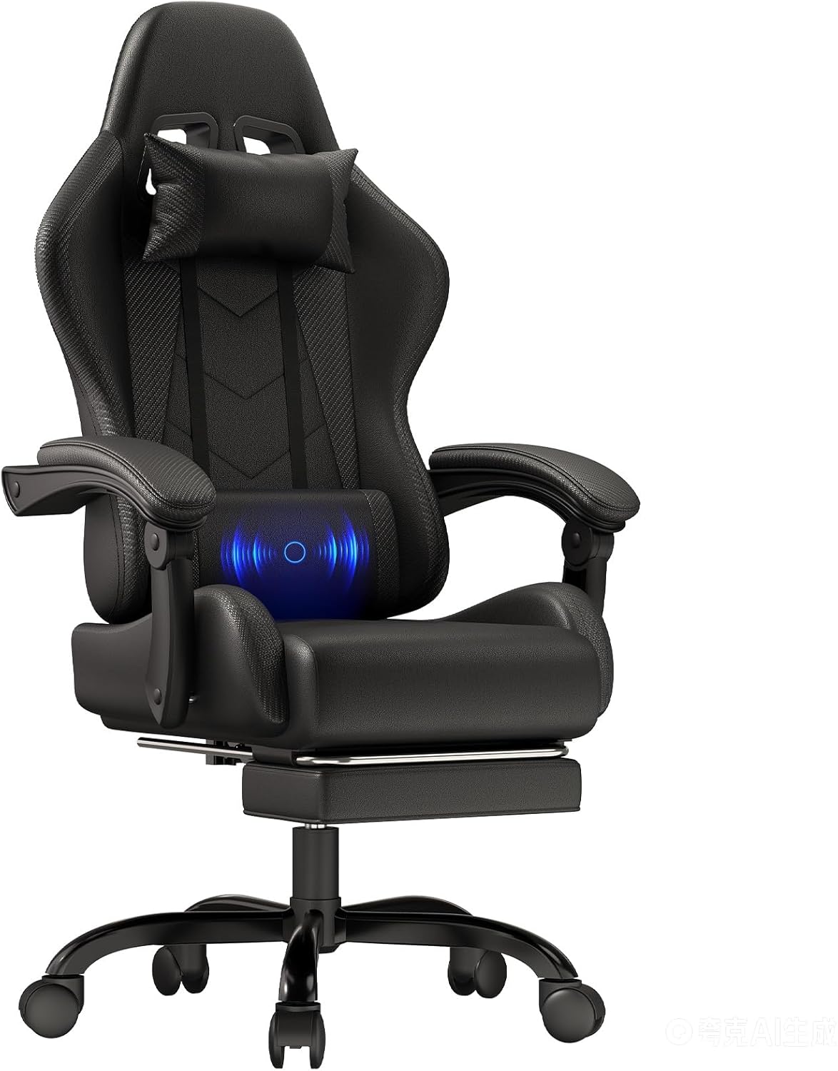 JUMMICO Gaming Stuhl, Bürostuhl ergonomisch mit Massagefunktion, Gamer Stuhl verstellbare Rückenlehne 90-135° und Fußstütze, Gaming Stuhl 150 kg belastbar, Schwarz