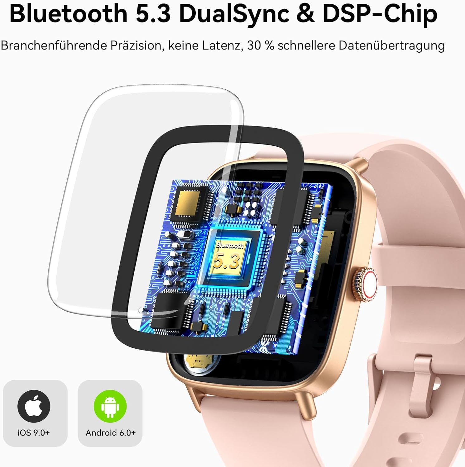 Damen Smartwatch, 1,85 Zoll Smartwatch mit Telefonfunktion, Fitnessuhr mit Herzfrequenzmesser, Schlafmonitor, SpO2, 110 Sportmodi, Fitness-Tracker, IP68 wasserdichter Schrittzähler, Sportuhr für Samsung/iOS/Android – Bild 2