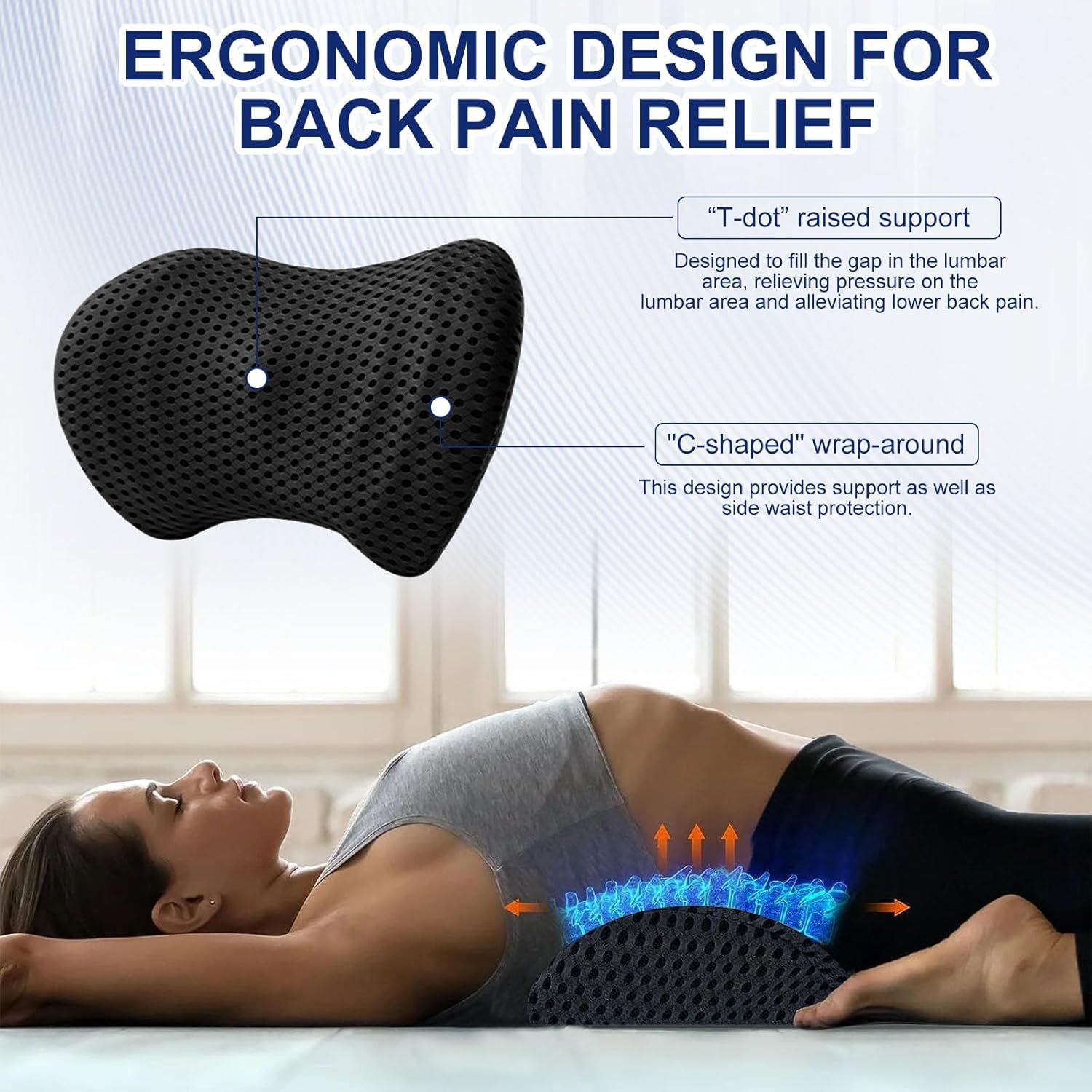 Raxfekro Lendenkissen Rückenkissen, Ergonomisches Memory Foam Lendenkissen, Rückenkissen zur Rückenstütze, Lendenstützkissen für Autositze und Bürostühle (Schwarz) – Bild 4