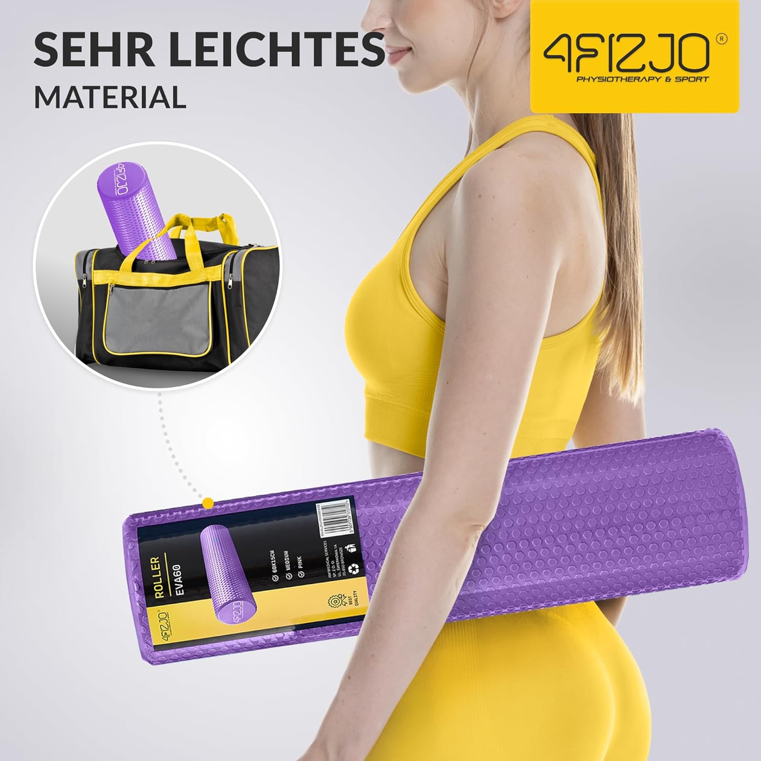 4FIZJO Faszienrolle mit Noppen aus EVA-Schaum, Durchmesser 15 cm, Länge 60 cm, Massagerolle, Rückenrolle, leicht, langlebig, mittlere Härte, Faszientraining, Massagetraining, Lila – Bild 6