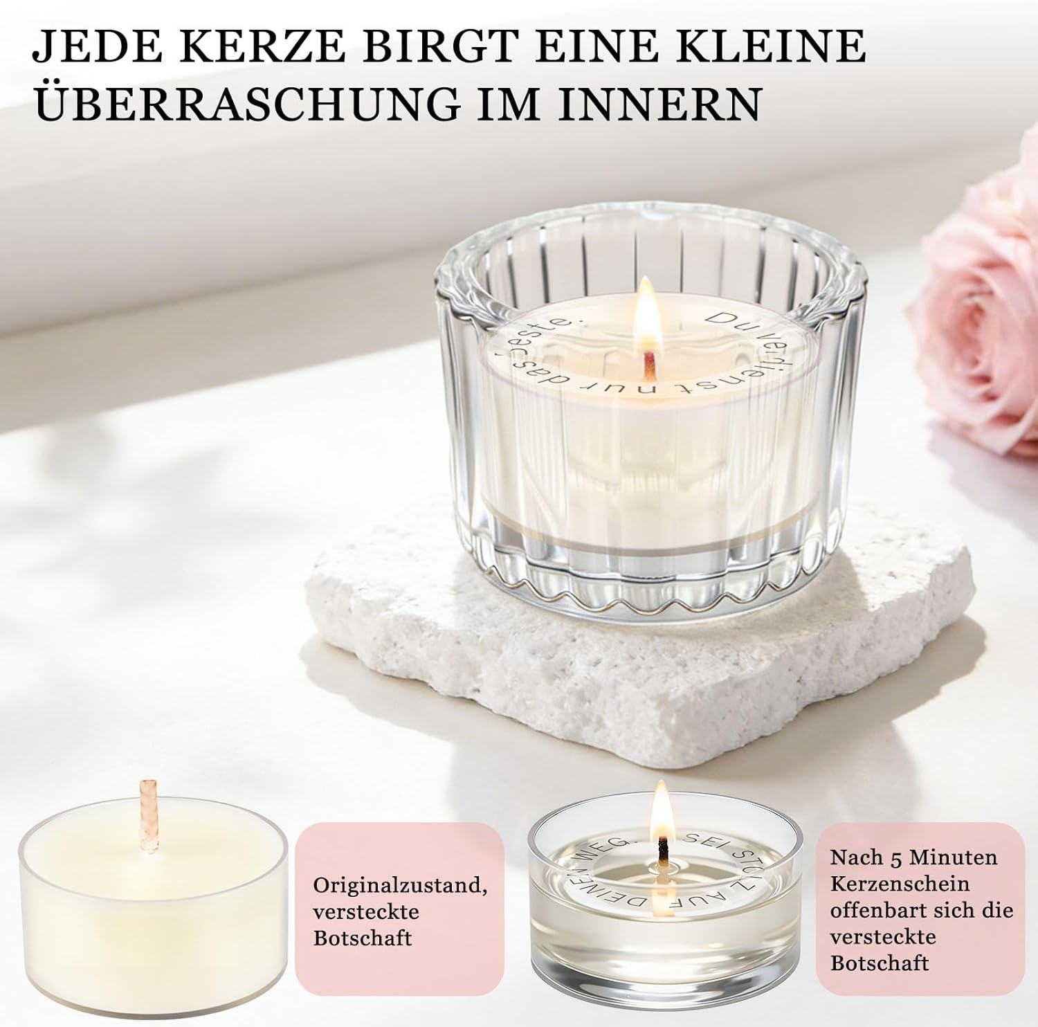 TUZELIYA Geschenke für Frauen, 12 Stück Duftkerzen-Geschenkset mit Grußkarte, versteckte Nachricht erscheint beim Brennen, Überraschung & Entspannung, Geburtstagsgeschenk für Frauen, Freundin – Bild 4