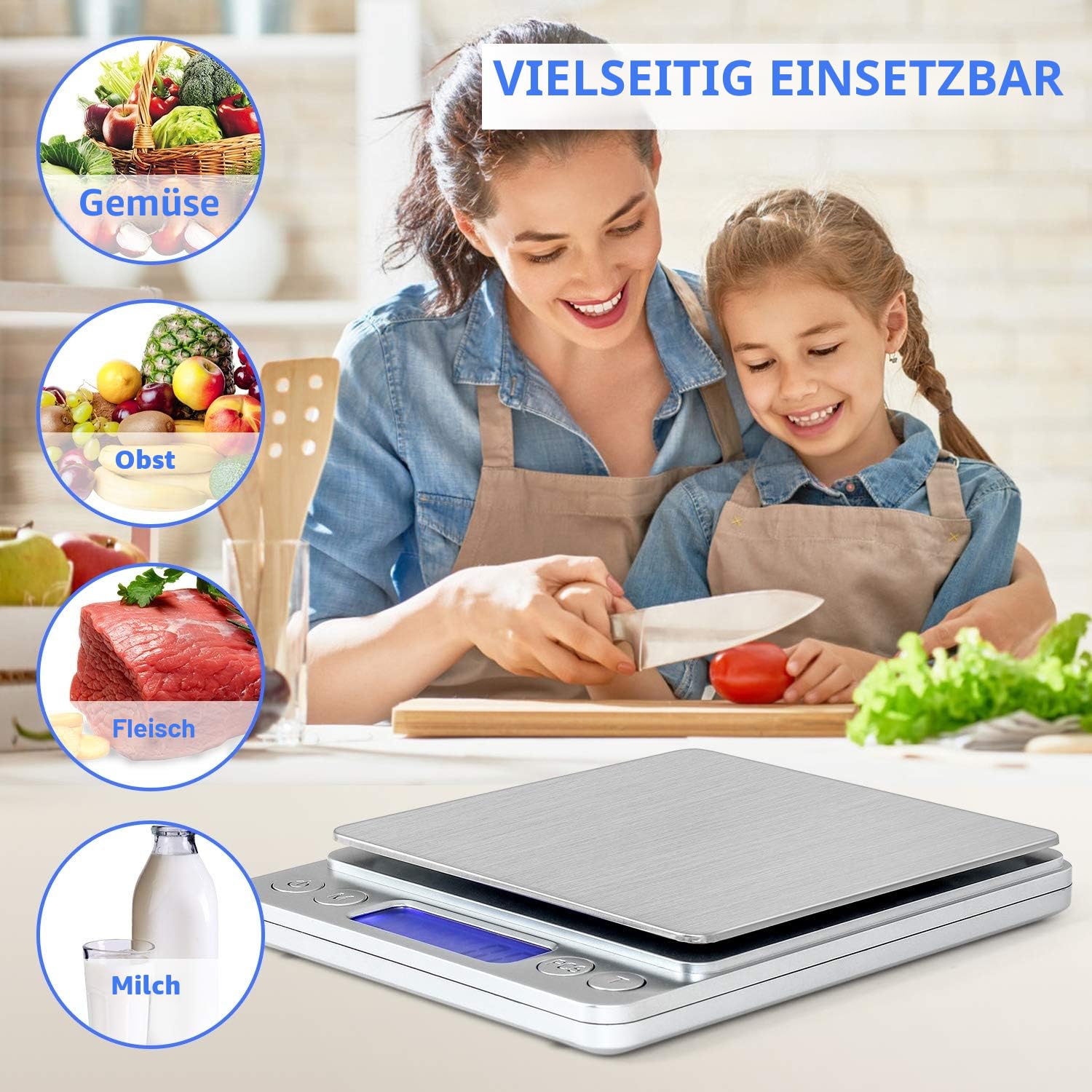 Digitale Waage, Küchenwaage, USB wiederaufladbar, 3 kg/0,1 g, Mini-Lebensmittelwaage, elektrische Kochwaage, wasserdichte Digitalwaage, LCD-Display, Edelstahl, für Zutaten, Schmuck, Kaffee – Bild 5
