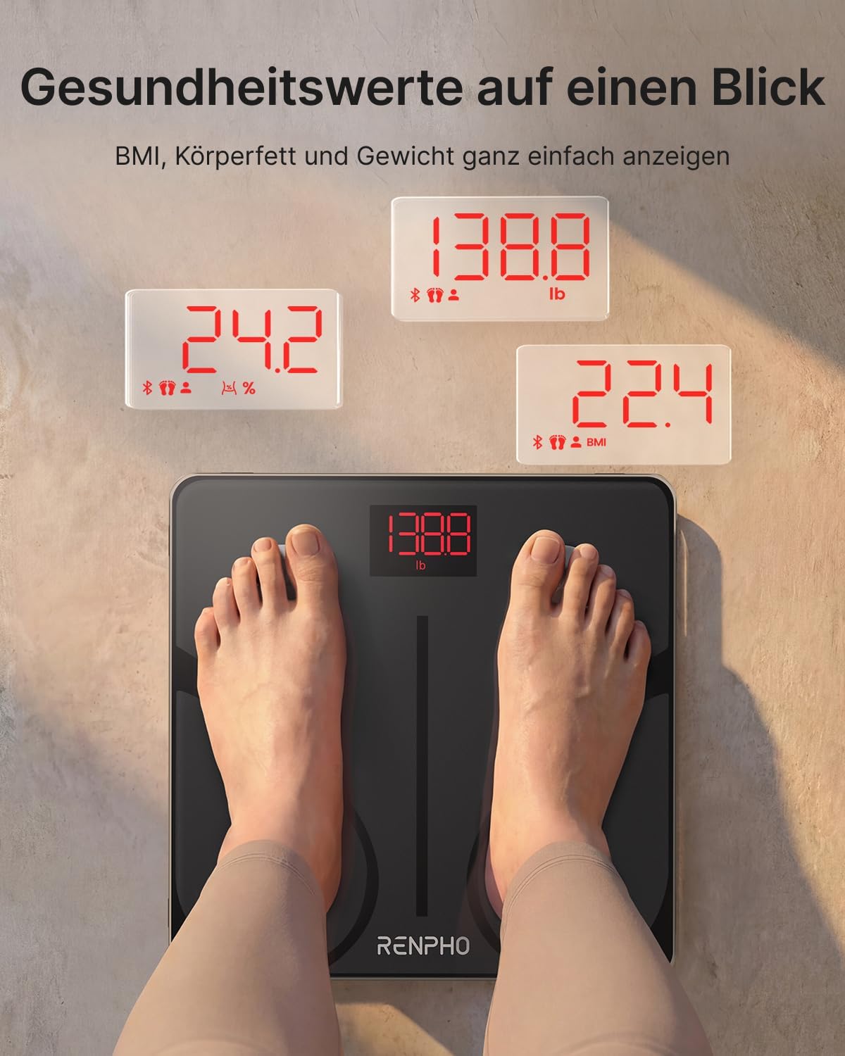 Renpho Körperfettwaage, digitale Personenwaage, Bluetooth-Körperanalysewaage mit App, smarte Waage für Körperfett, BMI, Muskelmasse, Protein, BMR – Bild 2