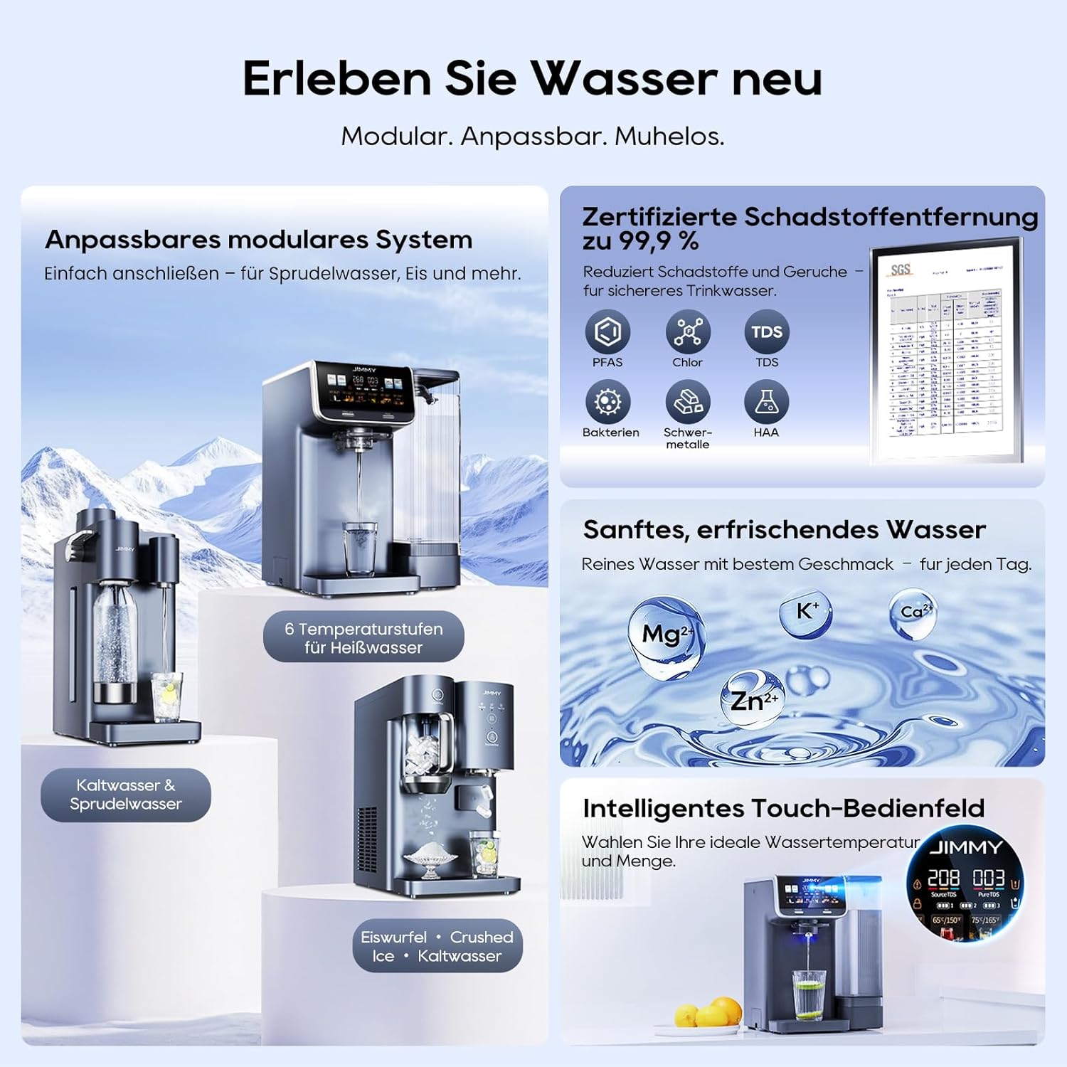 JIMMY M9 Pro + S9 Osmoseanlage mit Wassersprudler, Umkehrosmose-Wasserfilter für Trinkwasser, 7-stufige Filterung und Mineralien, 3S-Heizung, Kaltwasser, Echtzeit-TDS-Anzeige – Bild 2
