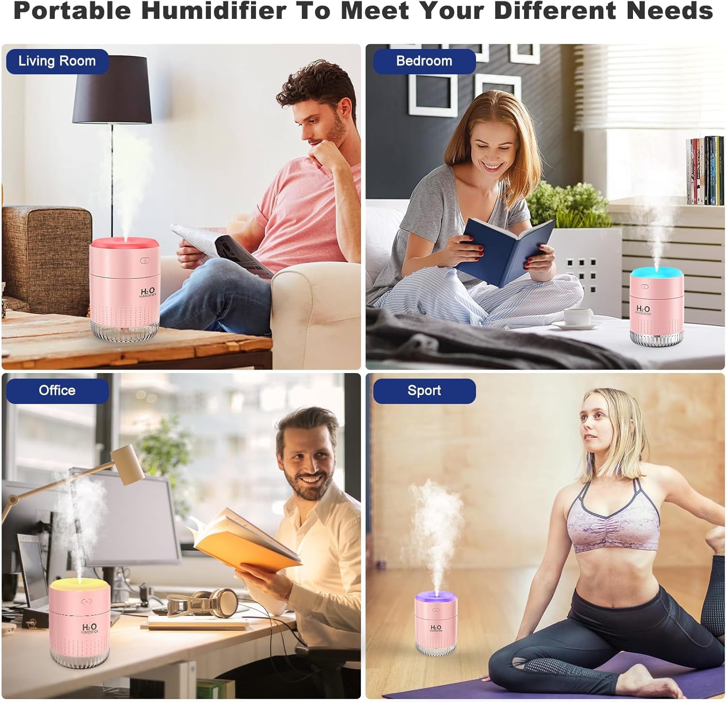Karfun Schlafzimmer-Luftbefeuchter, Füllung von oben, 2 Sprühmodi (Rosa) | Leiser Desktop-Luftbefeuchter mit 7-Farben-Licht, automatische Abschaltung, Büro, Schlafzimmer, Auto, 350 ml – Bild 3