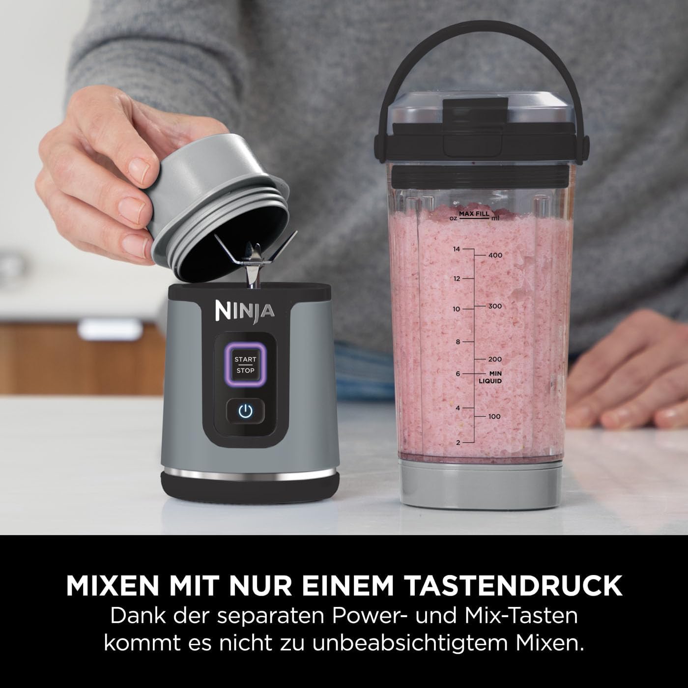 Ninja Blast BC151EUBK Tragbarer Mixer und Smoothie-Maker, 530-ml-Becher mit auslaufsicherem Deckel und Trinköffnung, leistungsstark, kabellos und wiederaufladbar, zerkleinert Eis und gefrorene Früchte, schwarz – Bild 12