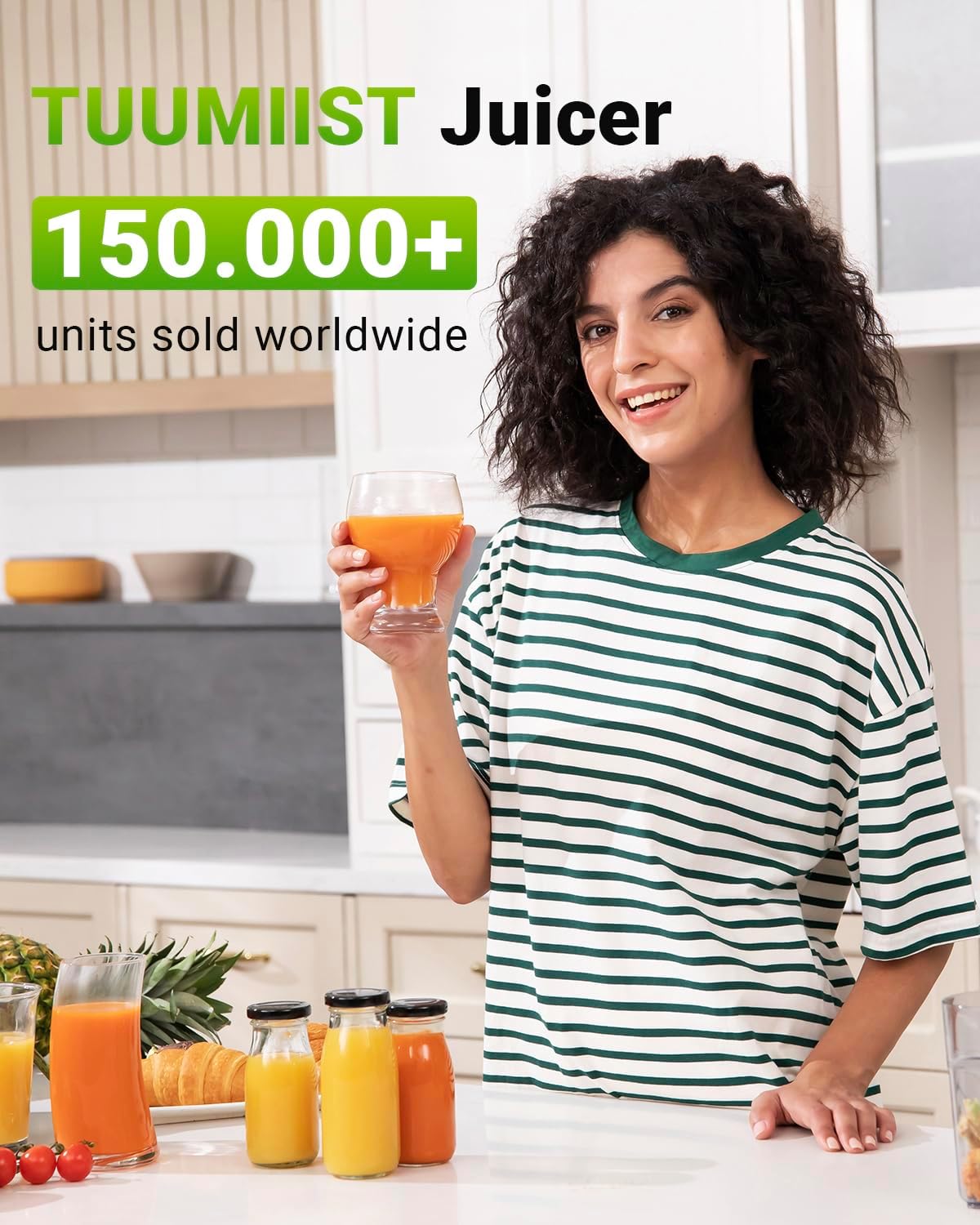 TUUMIIST Slow Juicer mit extra großem Einfüllschacht, Entsafter Gemüse und Obst, Testsieger, anwendbares ganzes Obst und Gemüse, Entsafter BPA-frei, Schwarz glänzend, 120 mm – Bild 2