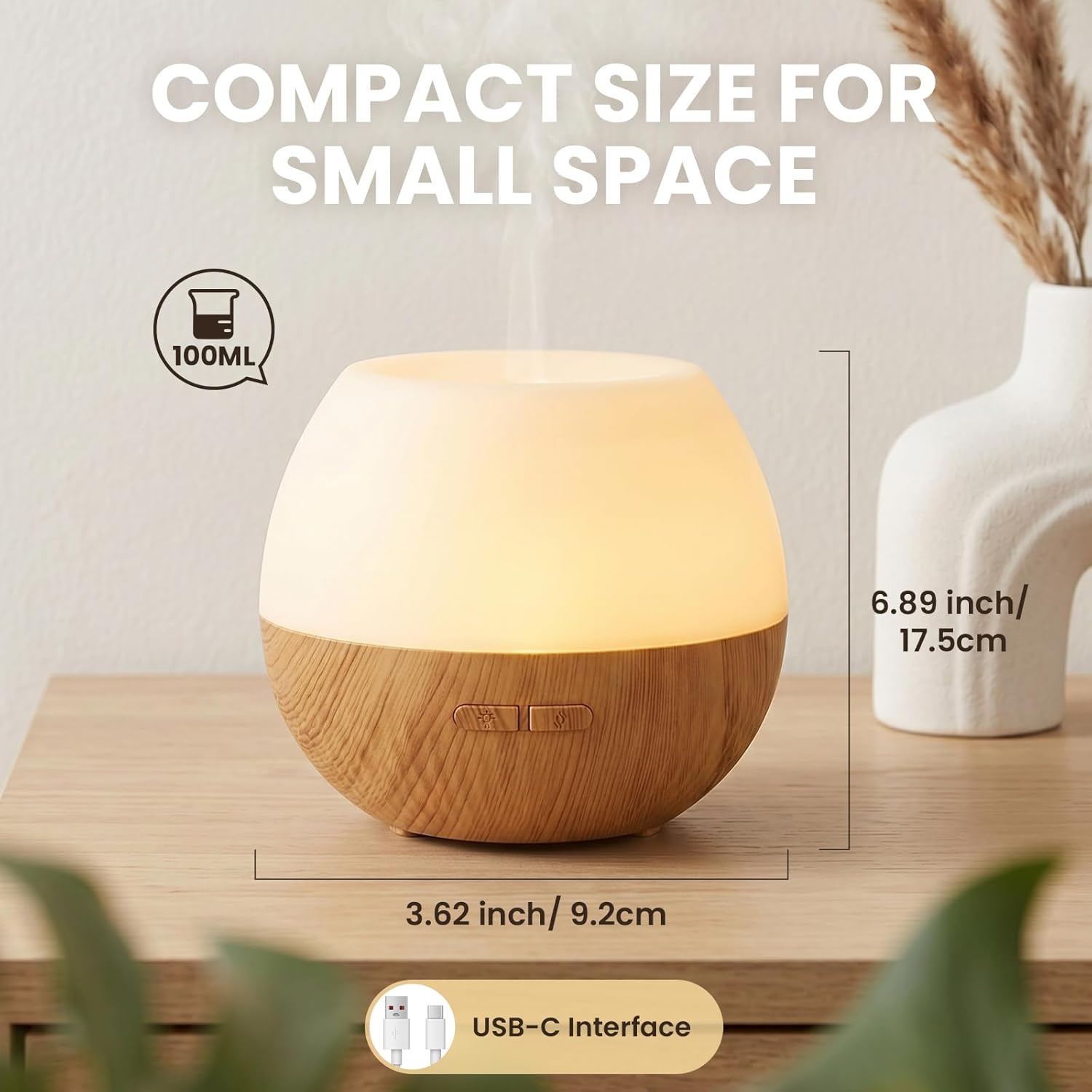 AESHORY 100 ml Aromadiffusor, Ultraschall-Luftbefeuchter, Aromatherapie-Diffusor für ätherische Öle, 7 farbige LED-Lichter, 2 Nebelmodi – Bild 5