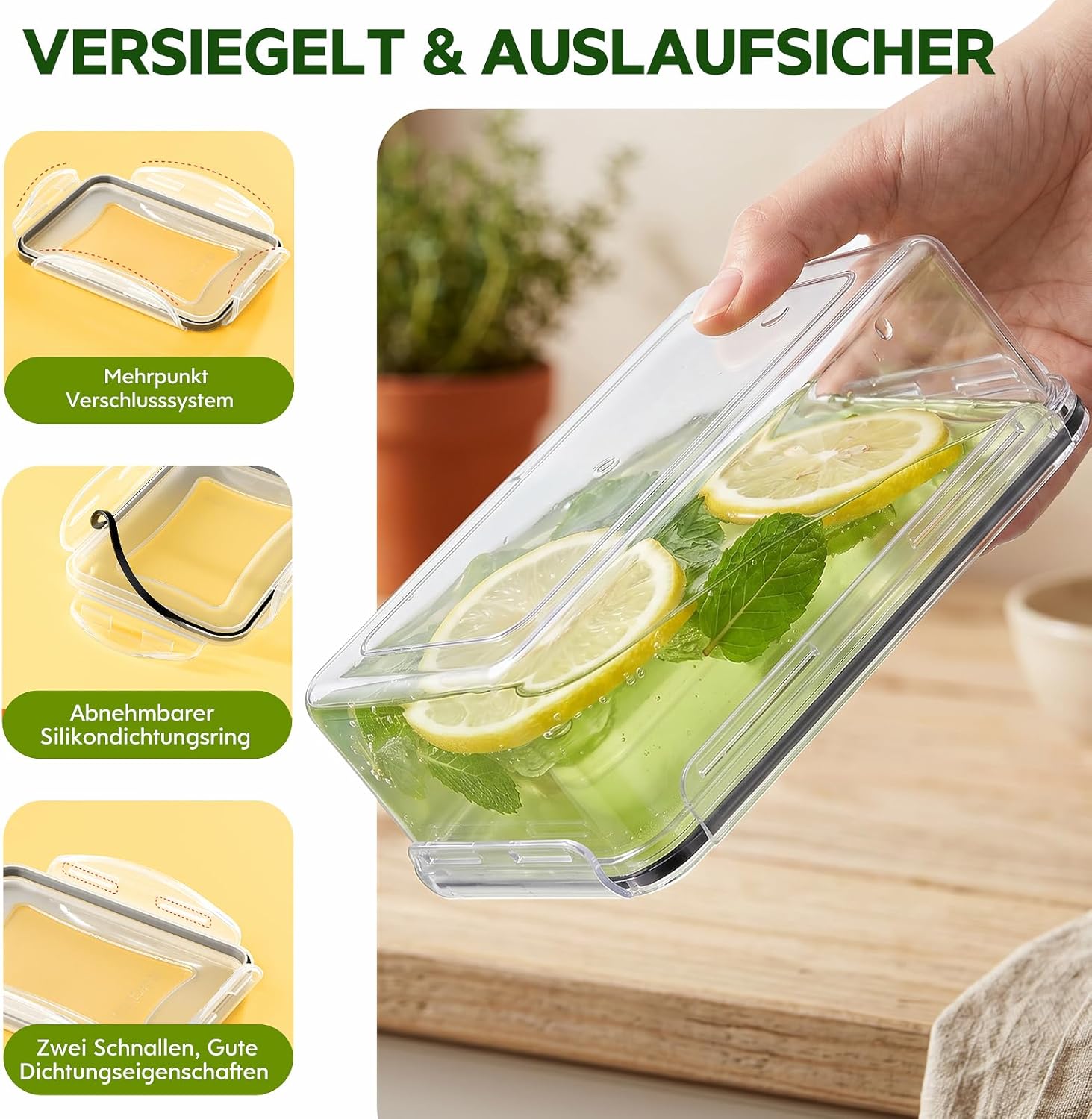 Wwtop 6 x 1000 ml Frischhaltedosen mit Deckel, Vorratsbehälter-Set, Meal-Prep-Boxen, auslaufsichere Gefrierbehälter, Aufbewahrungsbox mit Deckel, Küche für Mikrowelle, Kühlschrank, BPA-frei, 18 x – Bild 3