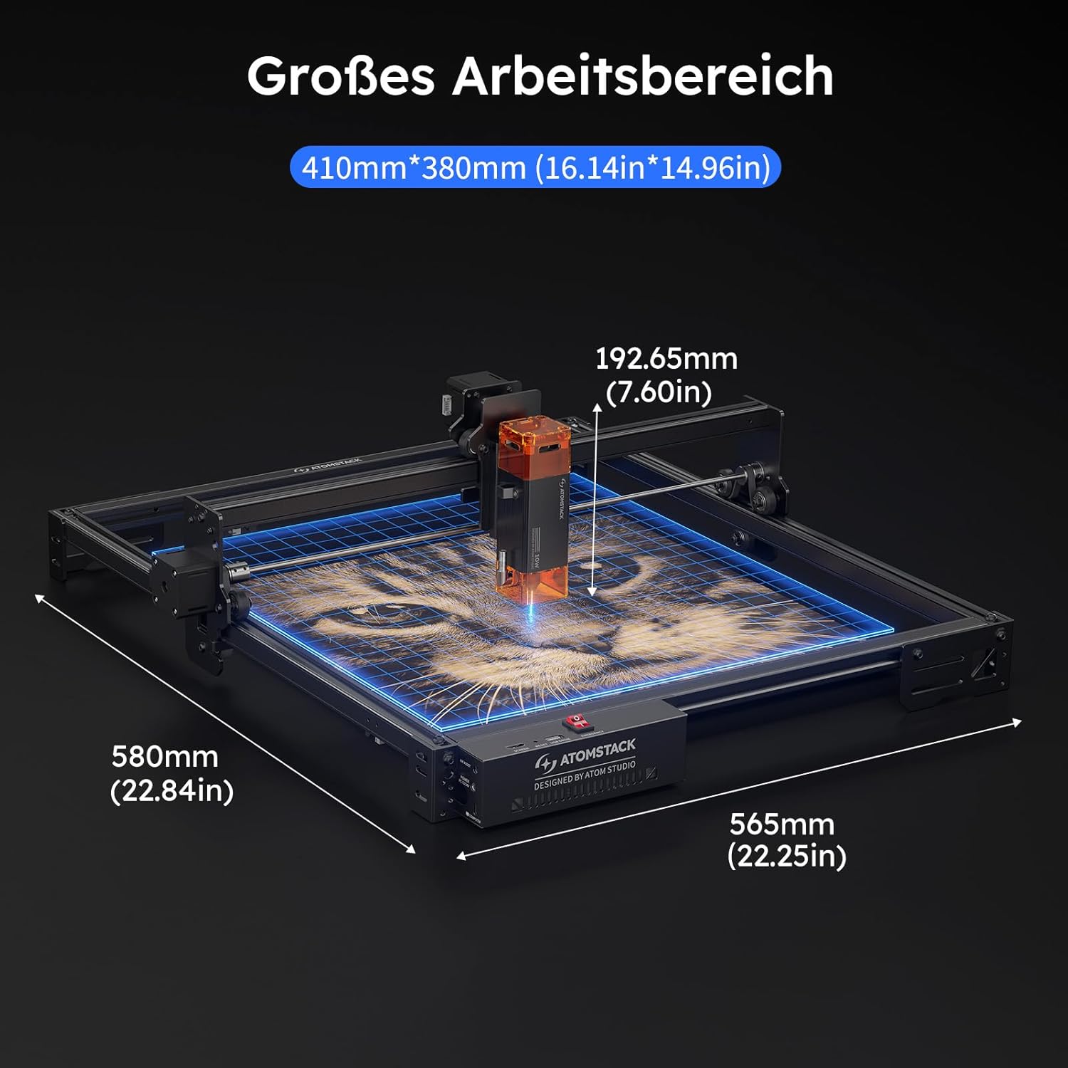 ATOMSTACK SWIFT A10 PRO V2 10 W Lasergravurmaschine, Gravurbereich: 410 x 380 mm, Laserschneider, hochpräziser Laserschneider für personalisierte Geschenke, Holz, Acryl, Leder (SWIFT A10 PRO V2 10 W, Schwarz) – Bild 3