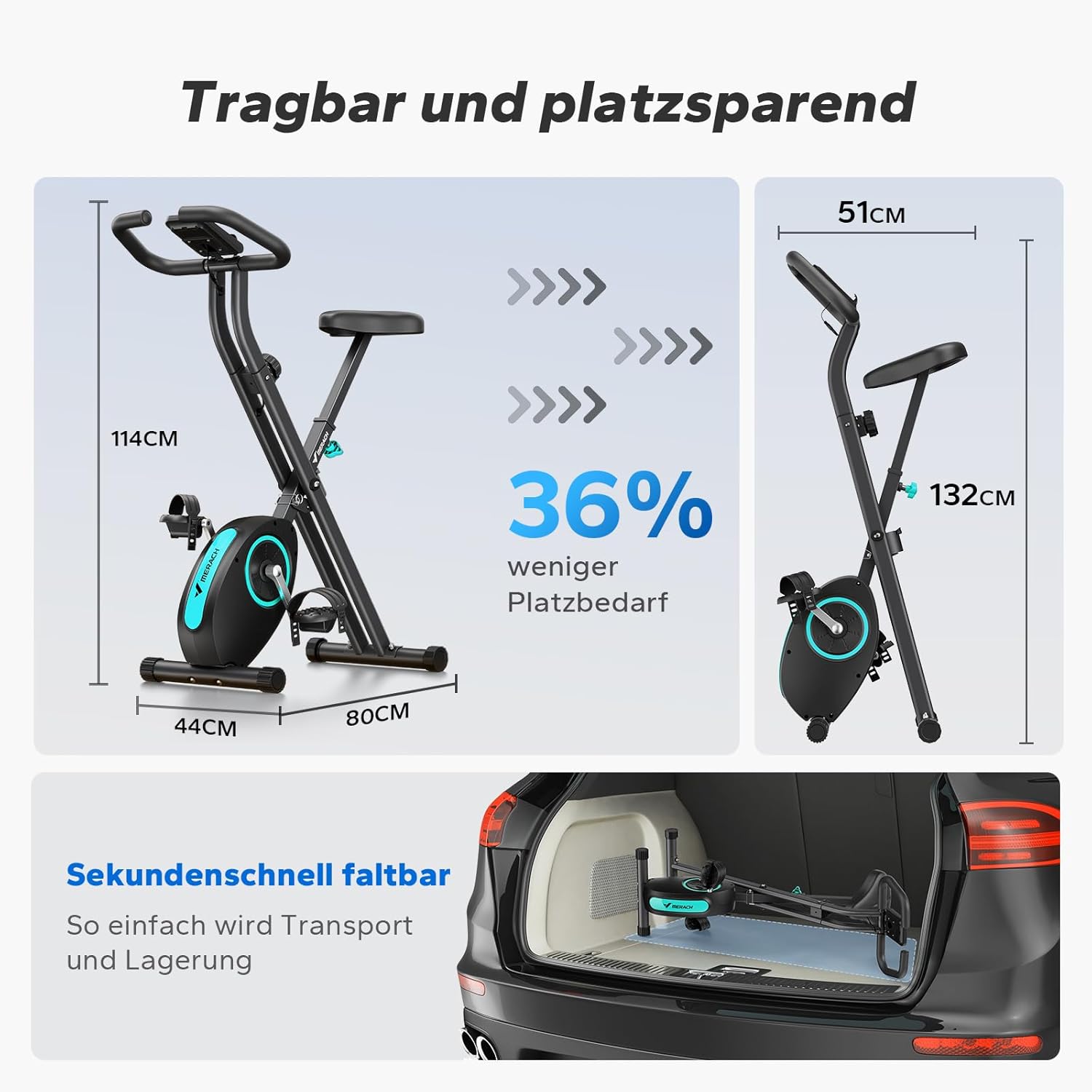 MERACH Klappbarer Heimtrainer mit LCD-Monitor, magnetischer Ergometer-Heimtrainer mit bequemem Sitzkissen, Fitnessräder für zu Hause, platzsparend, 136 kg – Bild 6