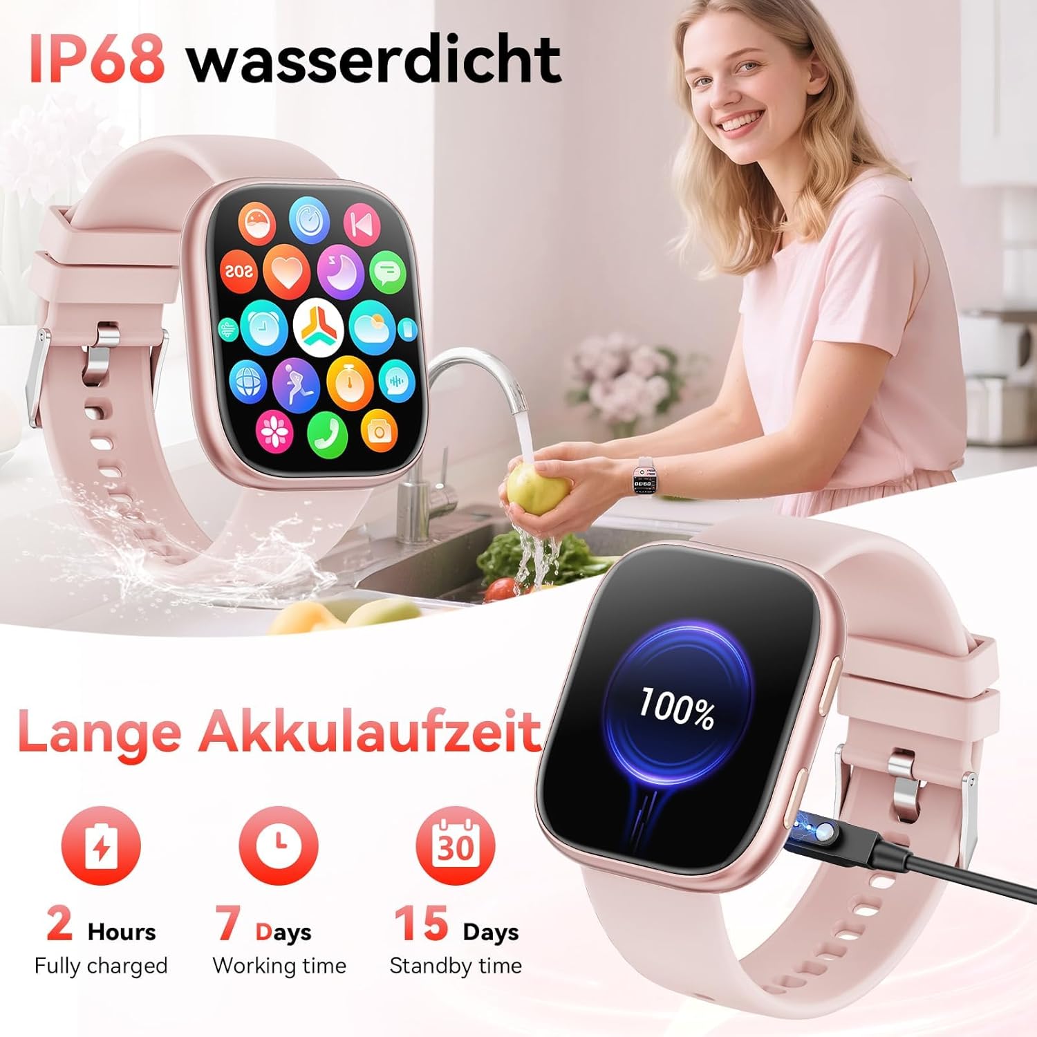 Smartwatch für Damen und Herren, 1,83 Zoll HD-Fitnessuhr mit Telefonfunktion, Fitness-Tracker mit SpO2-Herzfrequenzmesser, Schlafmonitor, Schrittzähler, 110+ Sportmodi, Sportuhr, IP68 wasserdicht – Bild 5