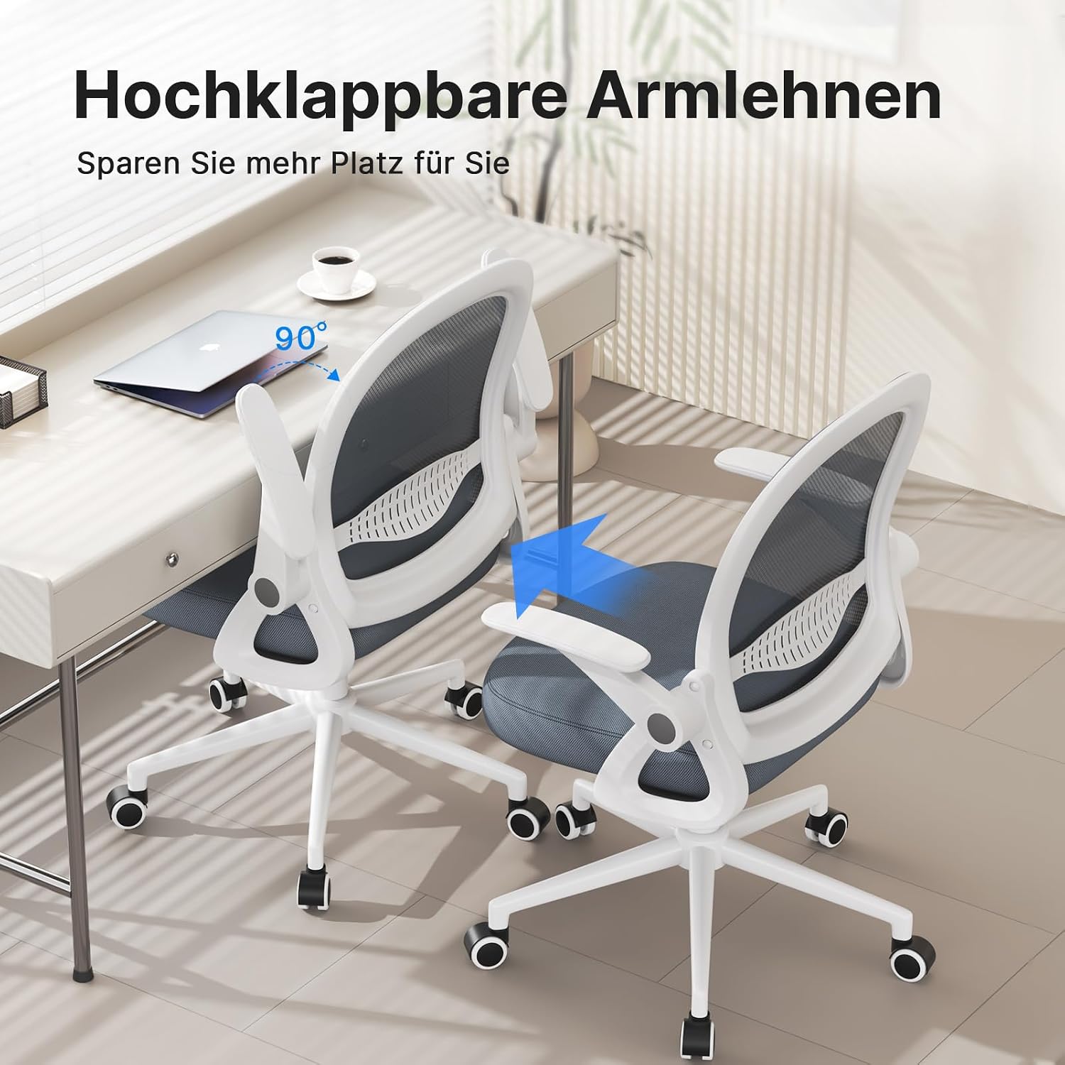 naspaluro Bürostuhl, ergonomischer Schreibtischstuhl mit atmungsaktiver Netzpolsterung, klappbare Armlehnen, höhenverstellbarer Computerstuhl, leichter Stuhl, 360°-Drehstuhl, dunkelblau – Bild 7