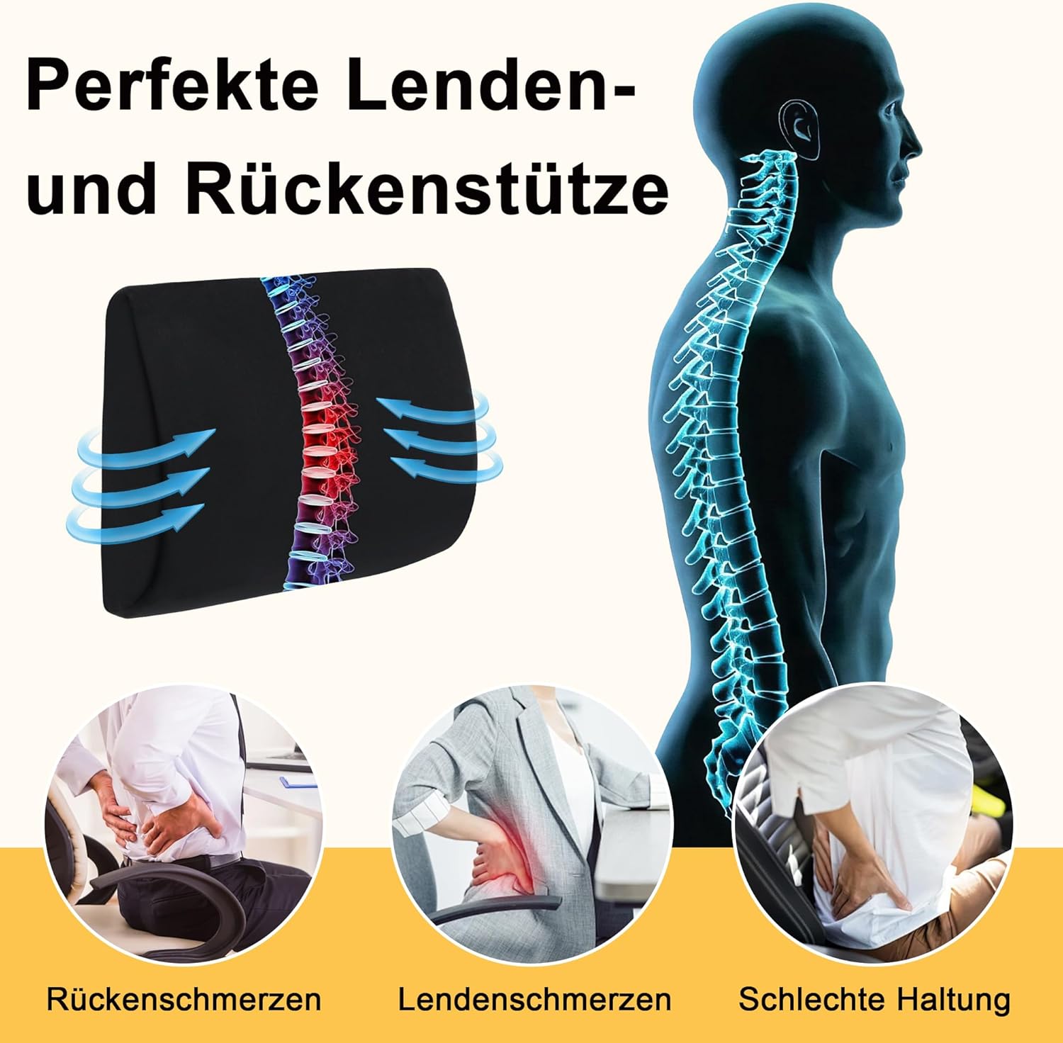 Rückenstützkissen Autositz für Fahrer, ergonomisches Lendenkissen mit verstellbaren Trägern, Autositz-Rückenlehne gegen Rückenschmerzen, abnehmbarer Bezug für Auto, Bürostuhl, Gaming-Stuhl – Bild 5