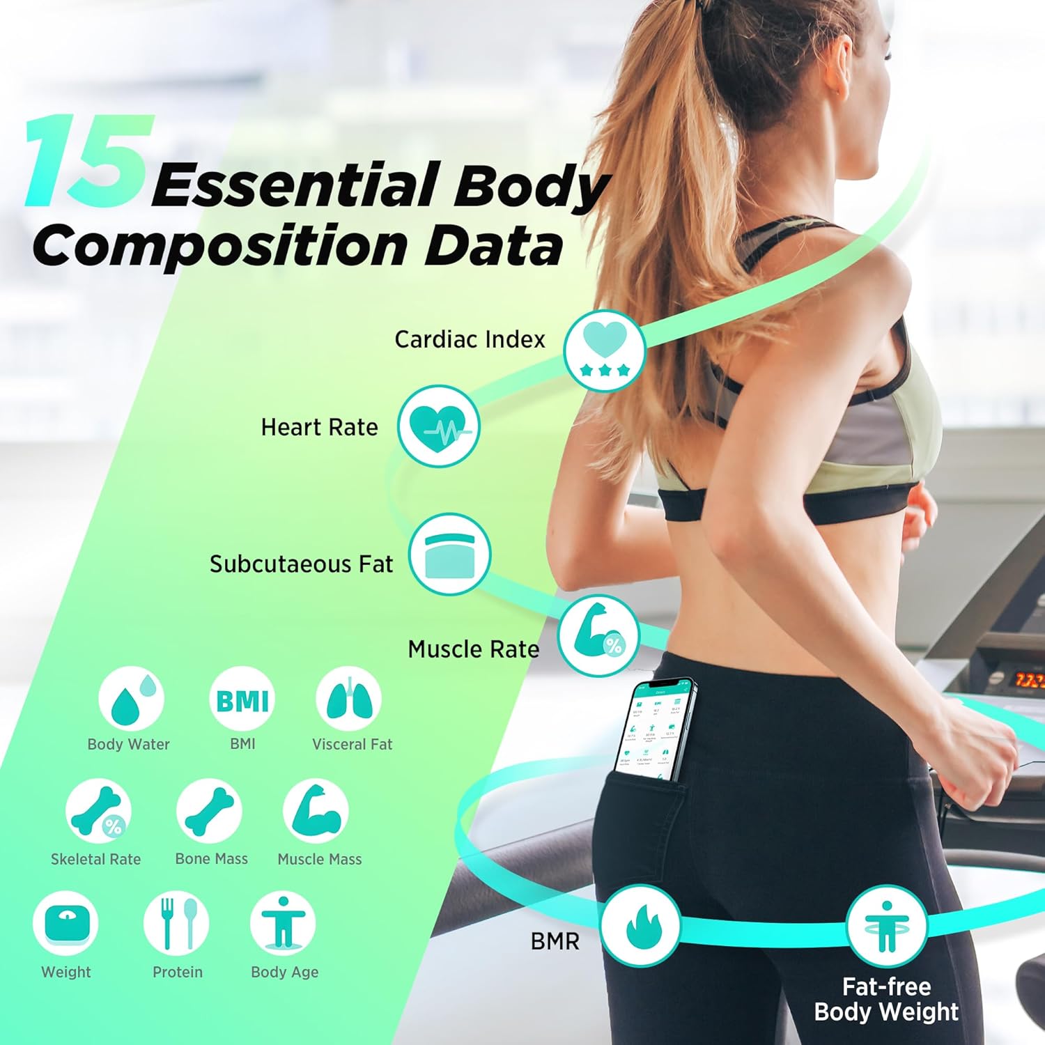 Runstar Körperfettwaage mit hoher Genauigkeit, digitale Personenwaage mit großem Display, Personen für 15 Körperzusammensetzungsmetriken, mit App-Synchronisierung, 180 kg/400 lb, Schwarz – Bild 4