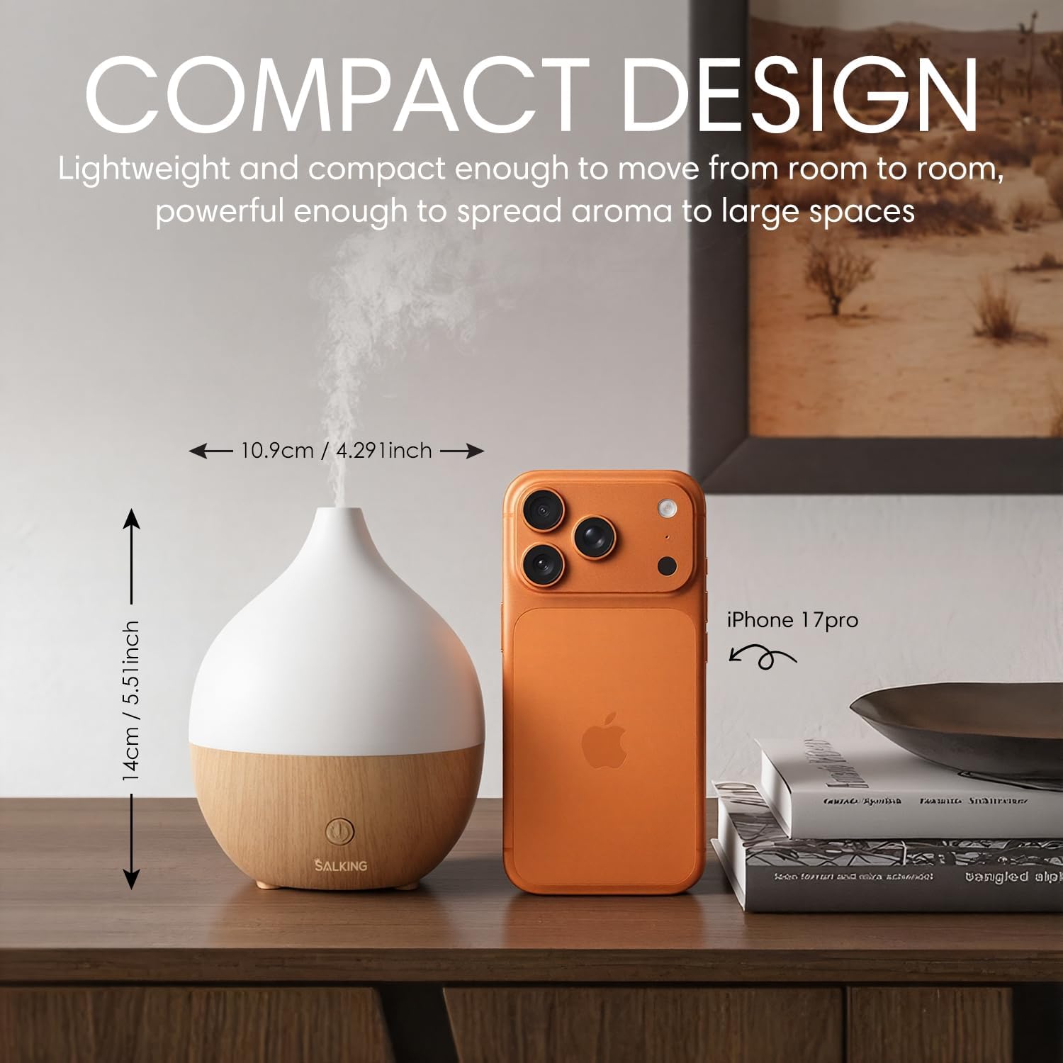 SALKING Aroma-Diffusor für ätherische Öle – Aromatherapie-Raumduft, Ultraschall-Diffusor 100 ml mit automatischer Abschaltfunktion, weiße Holzmaserung, Duftöl-Diffusoren, Öllampe, RGB für Zuhause und Büro – Bild 5