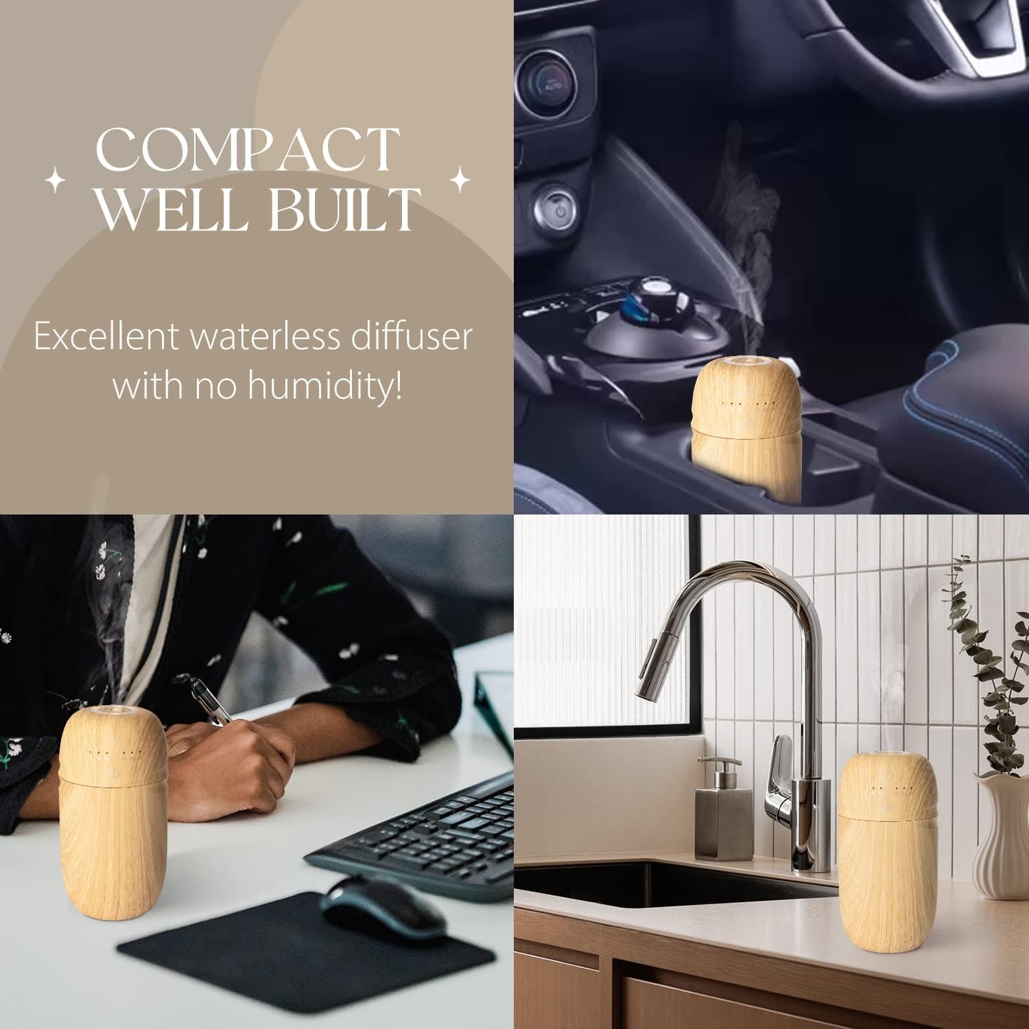 SALUBRITO Aroma-Diffusor kabellos, wiederaufladbarer wasserloser Diffusor für ätherische Öle, Duftöl-Diffusor, batteriebetrieben für Auto, Büro, Zuhause – Bild 6