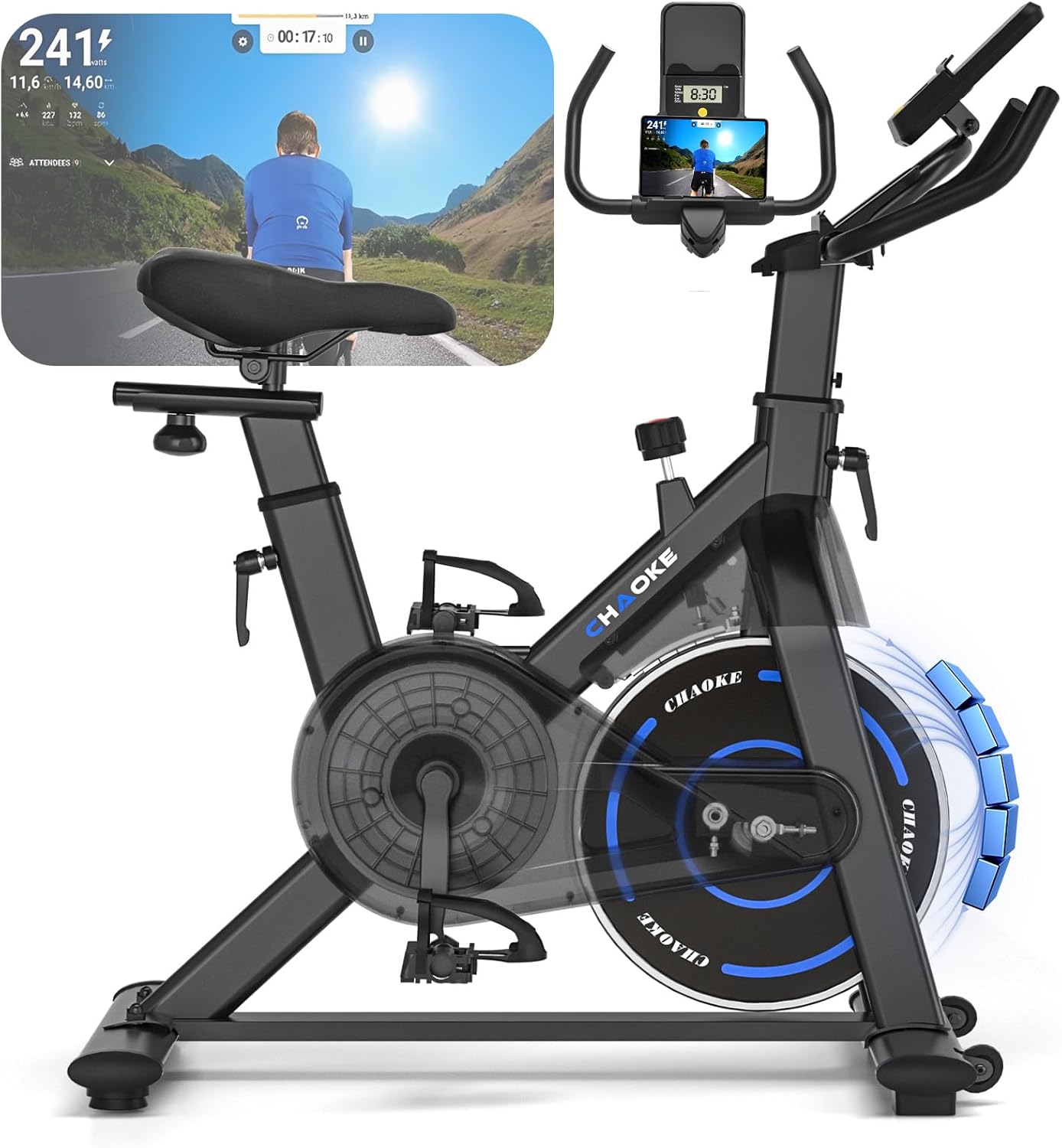 (UPGRADE) Heimtrainer Fahrrad mit APP, CHAOKE Hometrainer Fahrrad, Leises, Stufenlos einstellbares Magnetsystem, Ergometer Heimtrainer mit LCD-Display, Indoor Fitnessbike für Zuhause, Bis 150KG