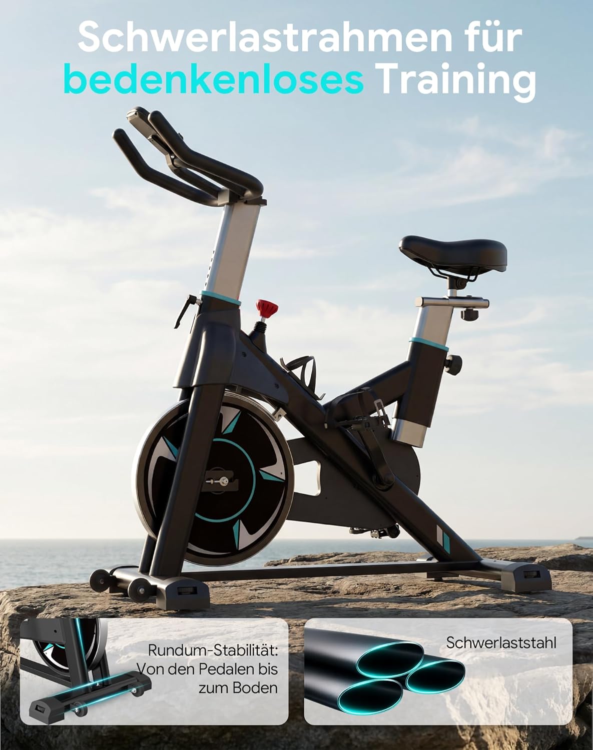 Wenoker Heimtrainer – Flüsterleises Indoor-Spinning-Bike, Ergometer mit magnetischem Widerstand, schweres Schwungrad, LCD-Monitor, stationäres Fahrrad, maximale Belastung 160 kg – Bild 8