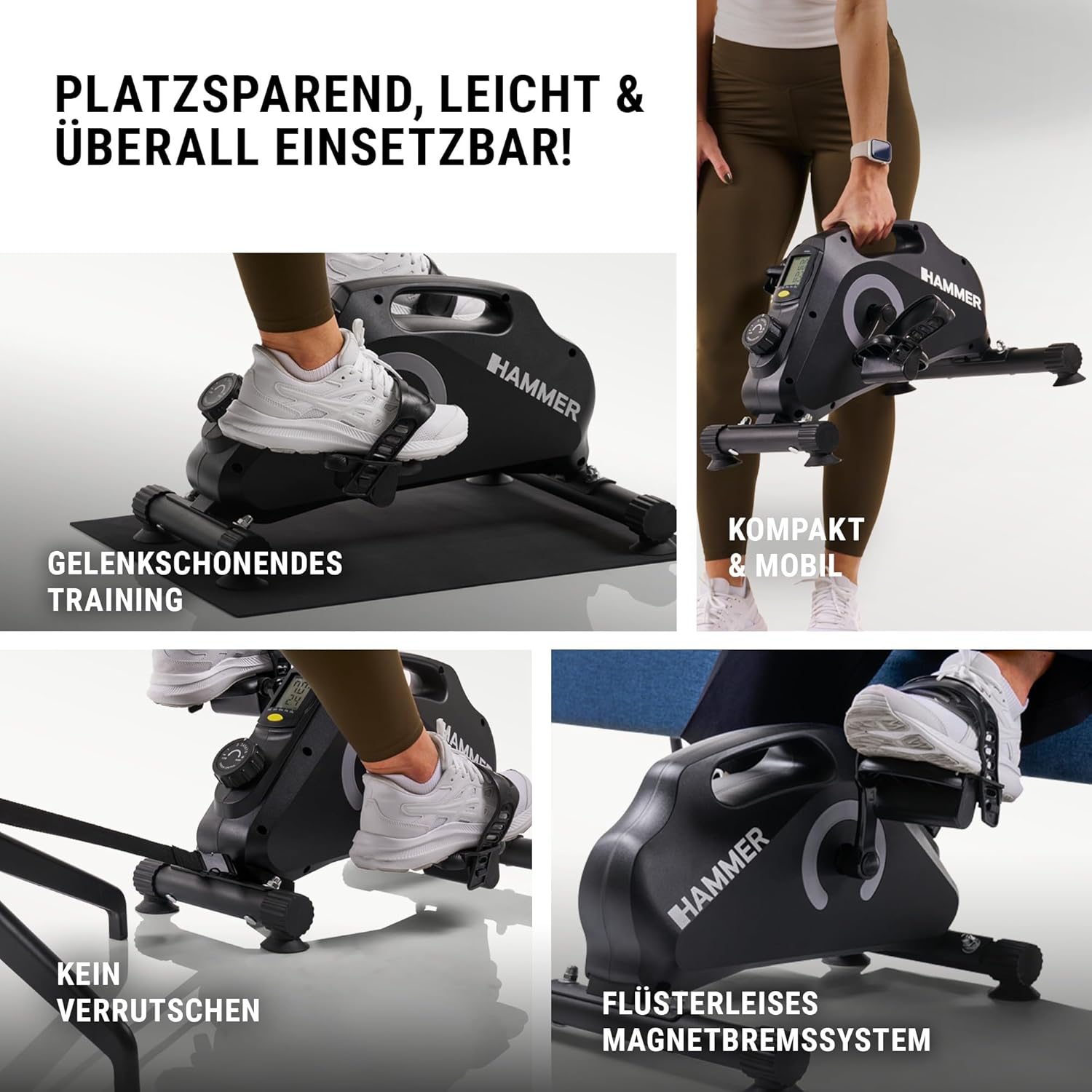 Hammerpedal-Trainer für Zuhause, magnetisch – leiser Mini-Heimtrainer mit Display, 8 Widerstandsstufen, inklusive rutschfester Matte, Sicherheitsgurt, Beintrainer zum Sitzen für Büro, Heimbüro und Senioren – Bild 4