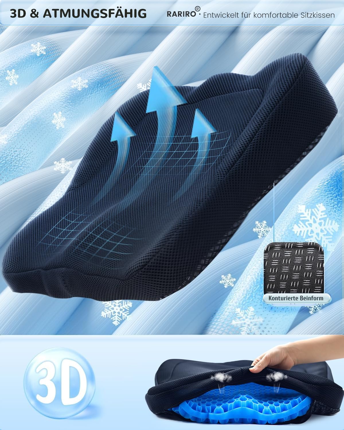Gelkissen Sitzkissen Wabenstruktur Ergonomischer Bürostuhl Schreibtischstuhl Rollstuhl Autostuhl Softsitter Gel Sitzerhöhung Stuhl Blau Extra Weich – Bild 5