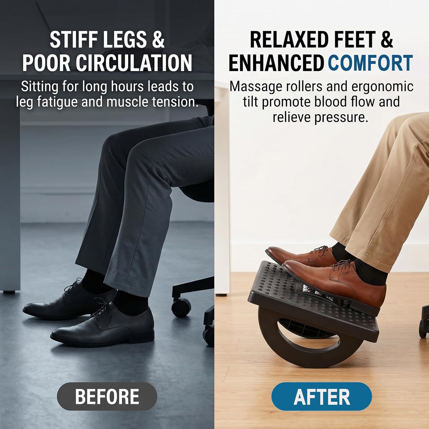 CEWROM Fußstütze Schreibtisch, Ergonomischer Fußablage, Rutschfeste Fußablage mit Massagefunktion, Linderung von Bein-, Knie- und Rückenschmerzen, Fußstütze Büro Fußhocker fürs Büro Zuhause (Schwarz) – Bild 6