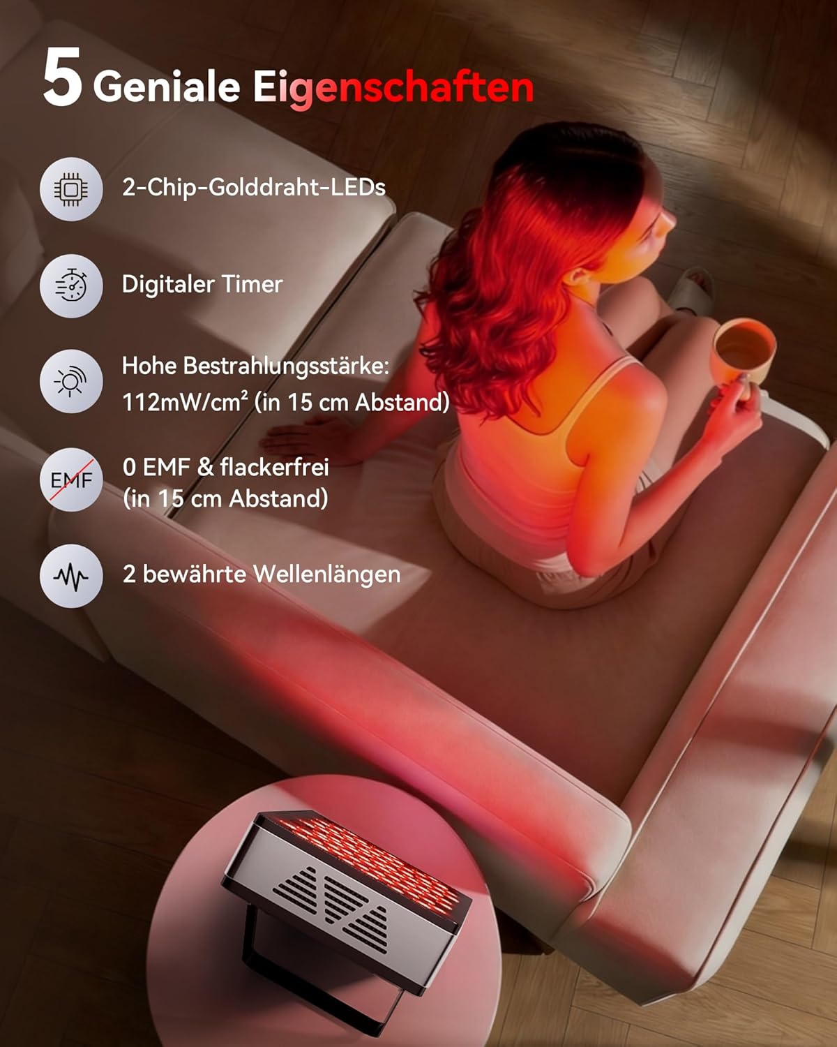 FliKEZE Rotlichttherapie-Panel-Lampe, 60 LEDs, rotes Licht zur gezielten Behandlung von tiefem und oberflächlichem Gewebe, Infrarotlampe, geeignet für Familie, Sport und als Geschenk (BASIC 60) – Bild 2