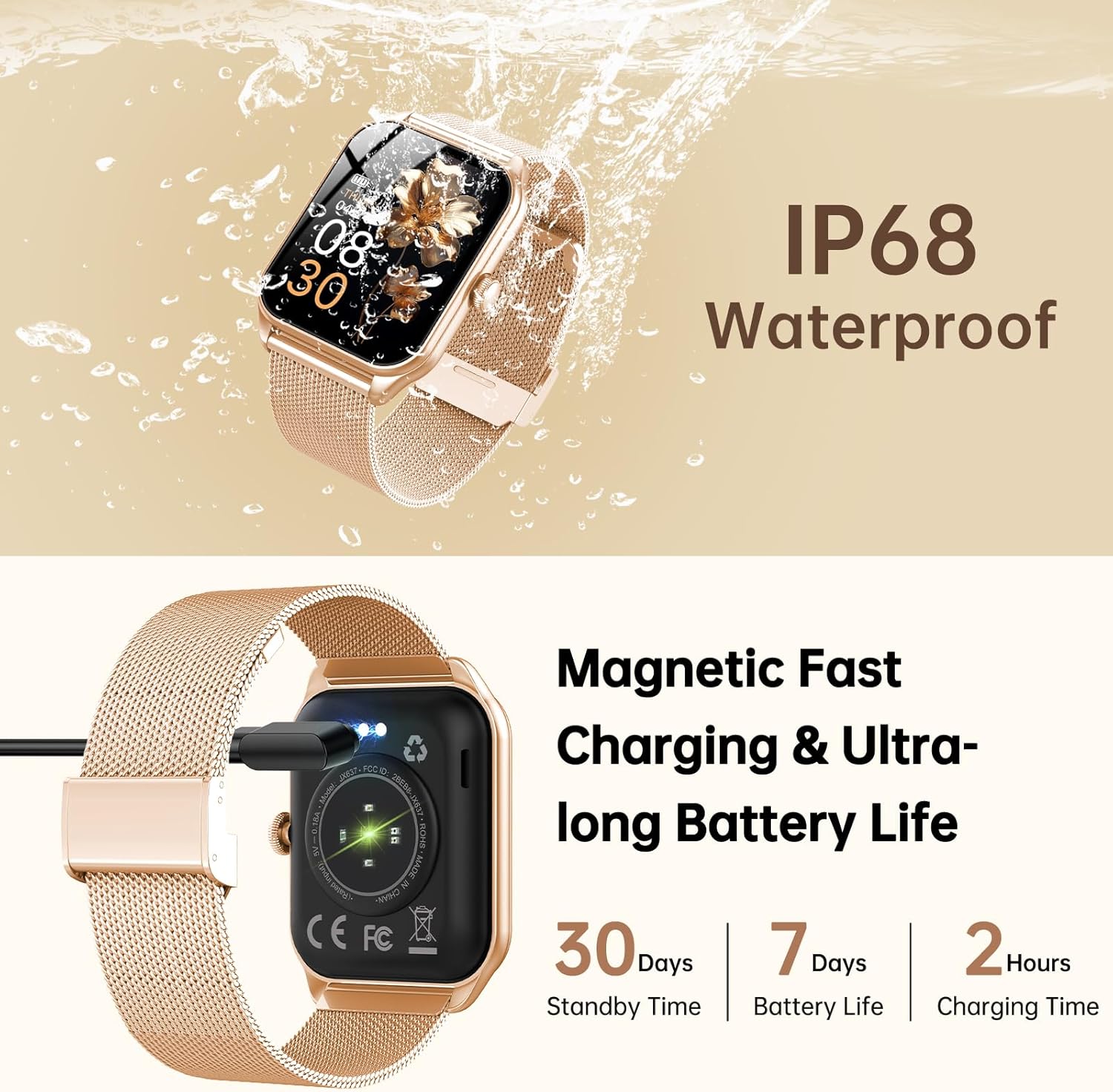 Damen Smartwatch mit Telefonfunktion, 1,83 Zoll Touchscreen Fitness Tracker, 120+ Sportmodi, IP68 wasserdichte Smartwatch mit Herzfrequenz, Schlafmonitor, Schrittzähler für iOS Android (Roségold) – Bild 6