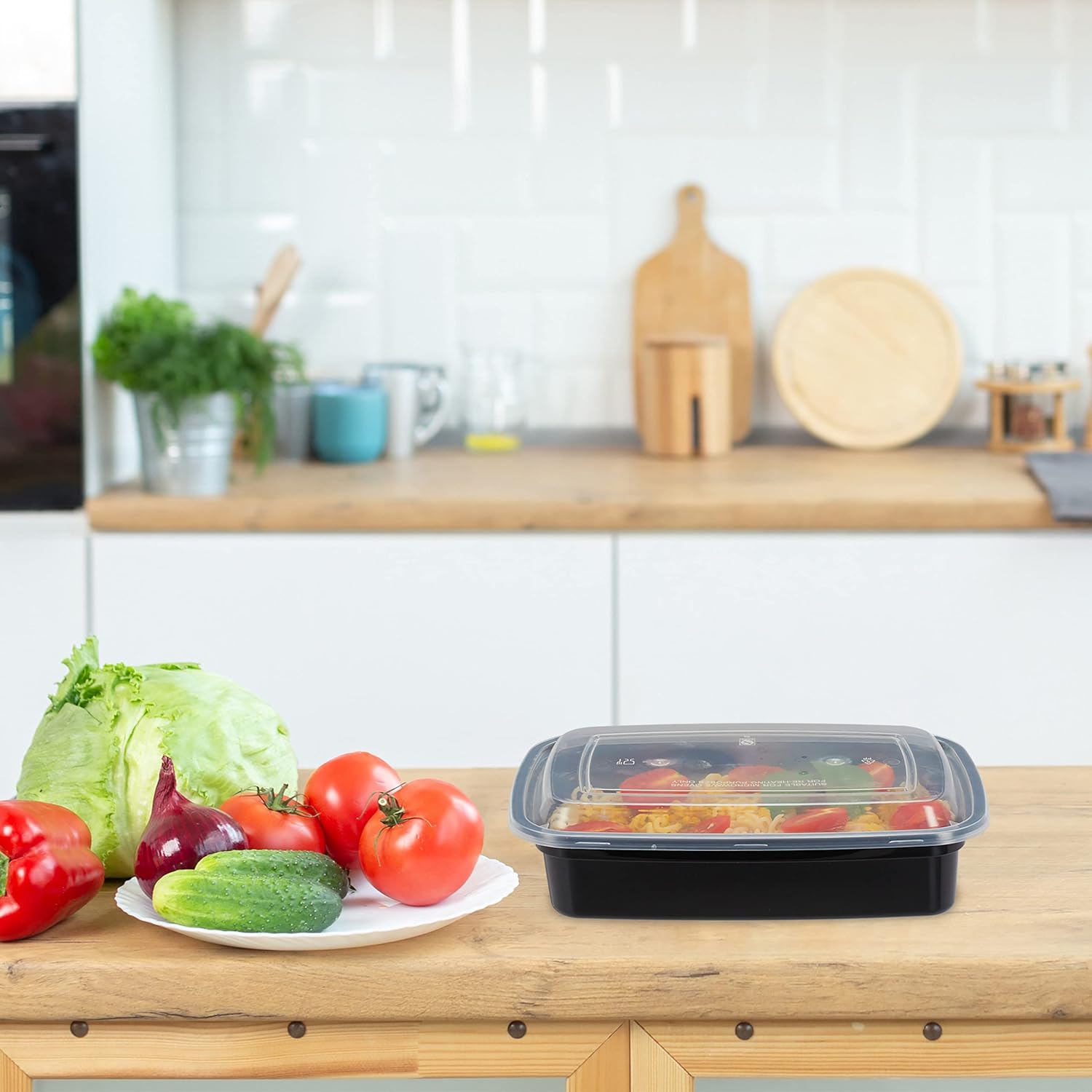 Relaxdays Meal-Prep-Boxen, 10er-Set, 1 Fach, 1000 ml, mikrowellengeeignet, auslaufsicher, Lebensmittelbox, Kunststoff, schwarz – Bild 2