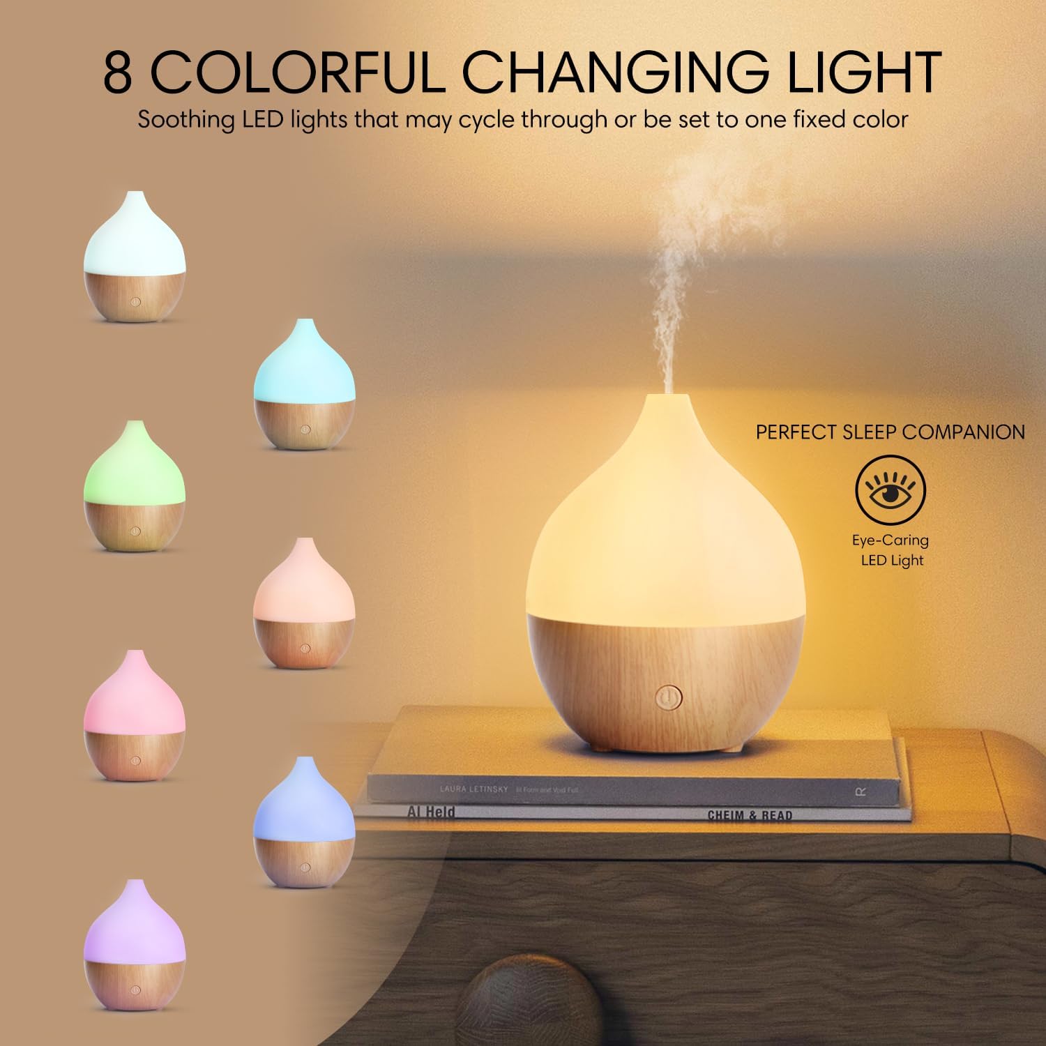 SALKING Aroma-Diffusor für ätherische Öle – Aromatherapie-Raumduft, Ultraschall-Diffusor 100 ml mit automatischer Abschaltfunktion, weiße Holzmaserung, Duftöl-Diffusoren, Öllampe, RGB für Zuhause und Büro – Bild 2