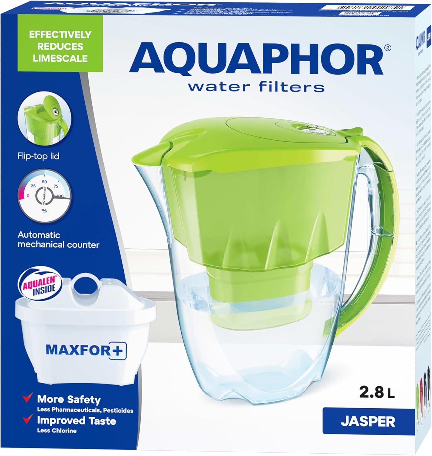 AQUAPHOR Jasper Black Wasserfilter inklusive 1 Maxfor+ Filter I Reduziert Kalk und Chlor I Karaffe für 2,8 LI Tischwasserfilter I Passt in die Kühlschranktür – Bild 8