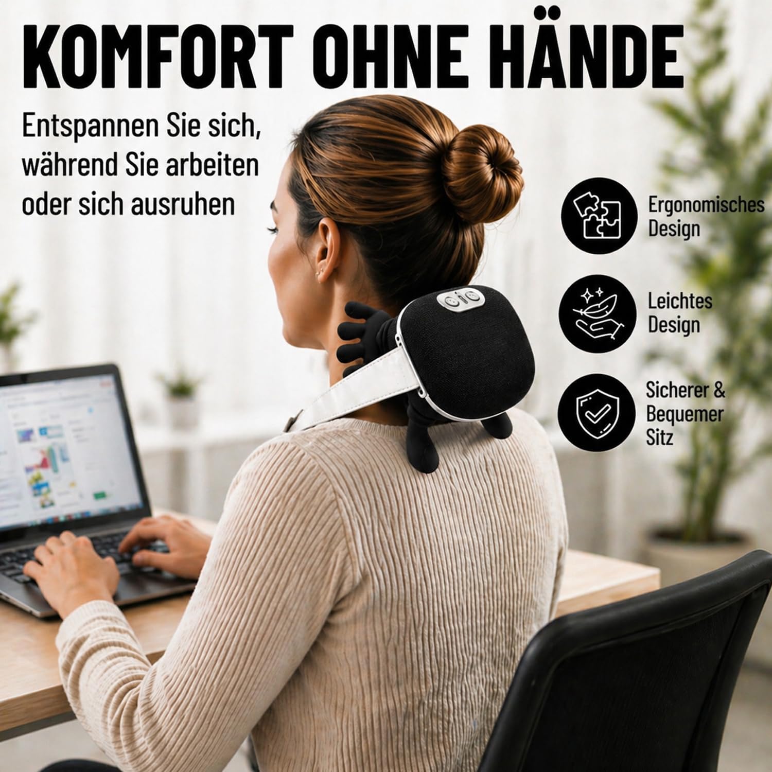 BeFit24 Nackenmassagegerät 4D mit Wärme, kabellos, Tiefengewebsmassagegerät für Nacken, Schulter, Rücken, wirksam gegen Schmerzen & Verspannungen, ideal für Büro, Zuhause & Geschenk – Bild 5