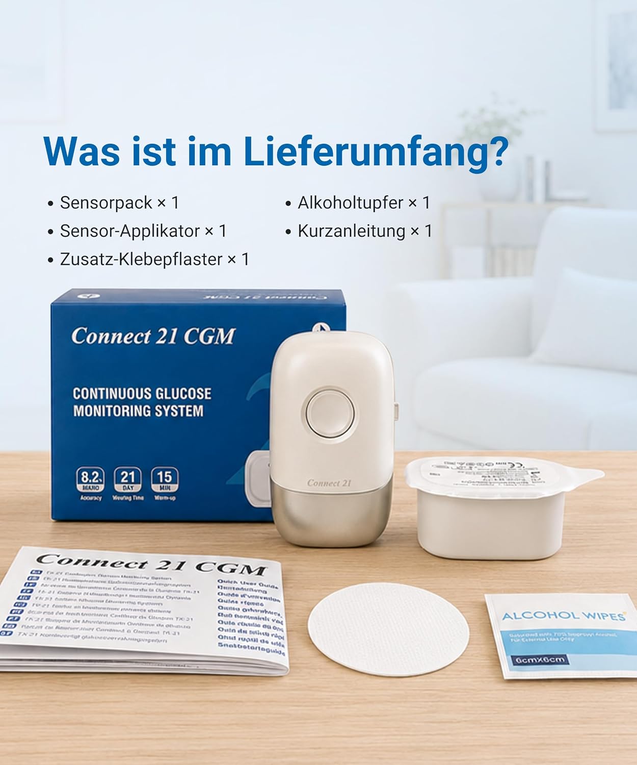 Connect 21 CGM Sensor – Blutzuckermessgerät ohne Stechen | 21 Tage | 8,2 % MARD | IP58 wasserdicht | Bluetooth-App | CE 2797 | 1 Sensor mit Applikator – Bild 9